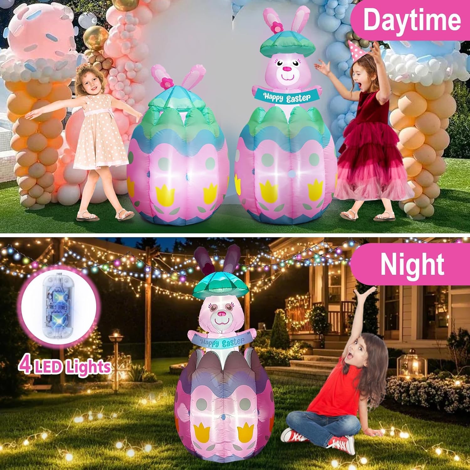 [ Pop Up and Down ] 6FT Tall Easter Inflatables Bunny Popping Out of Egg Outdoor Decoration, Blow Up Bunny Inflatables Built-in 4 LEDs for Easter Outdoor Indoor Yard Garden Lawn Decor
