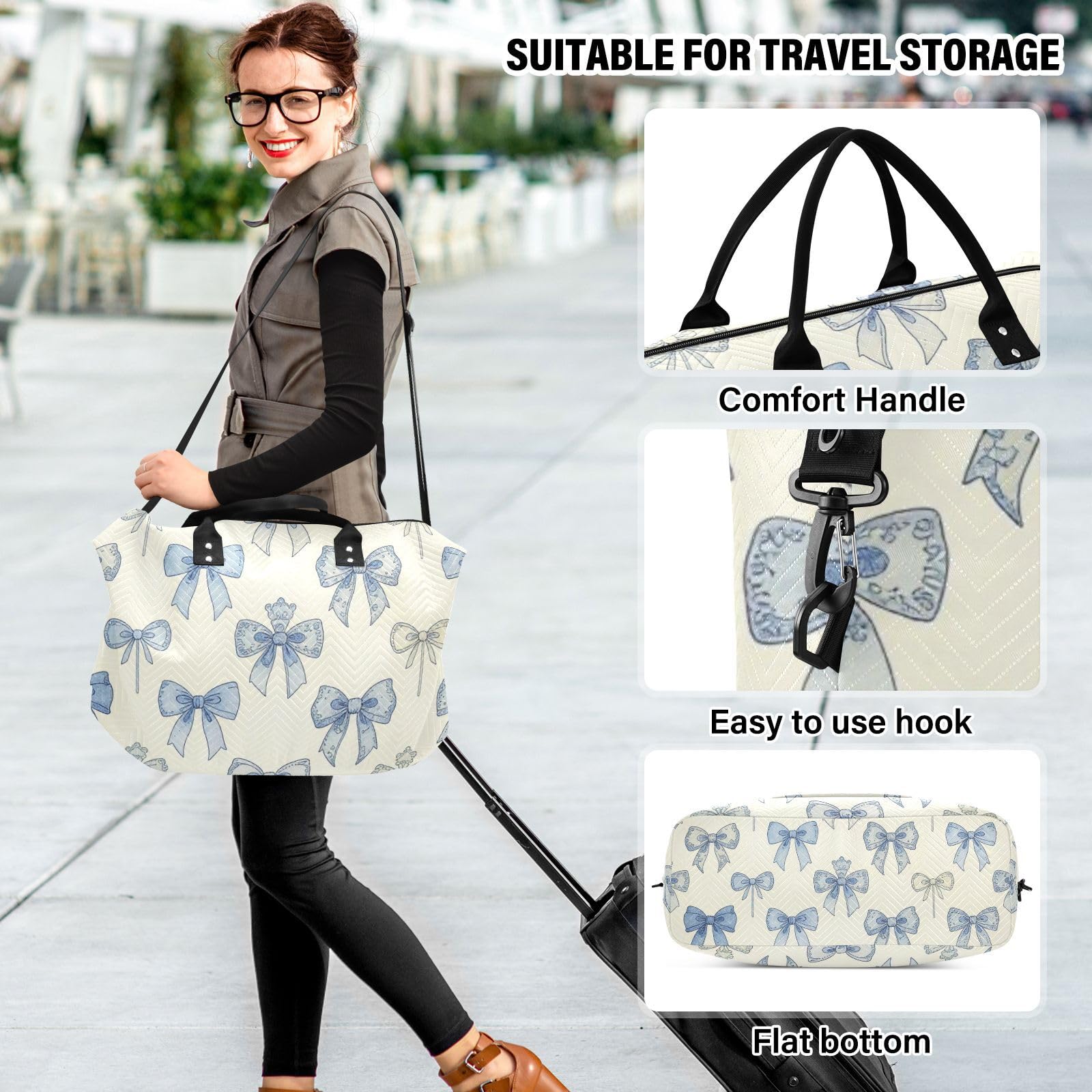 Reisetaschen-Set, 2-teilig, durchgehende Reißverschlussfächer, praktisch für Reisen, Bow Bluevbossed, One Size, Klassisch