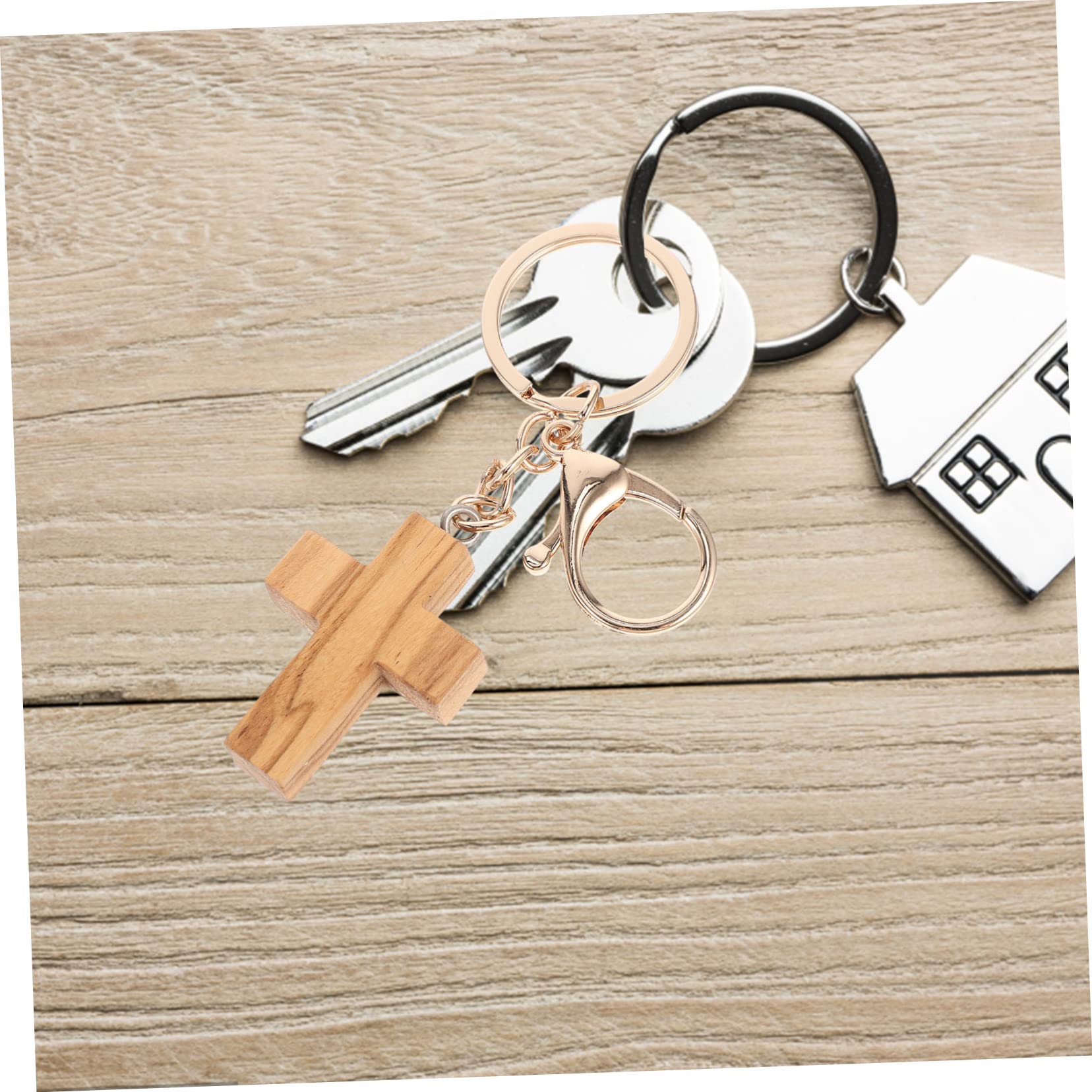 GALPADA 5piezas Llavero De Madera De Olivo Forma De Cruz Accesorio Creativo Para Claves y Decoración De Bolsos