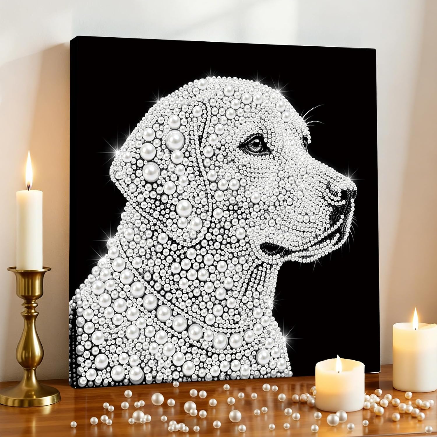 DIY Golden Retriever Pearl Diamond Art Painting Kit for Adults Beginners Gift Idea Home Wall Decor Pearl Gem Paintings Picture Arts Craft 25x25cm with Frame