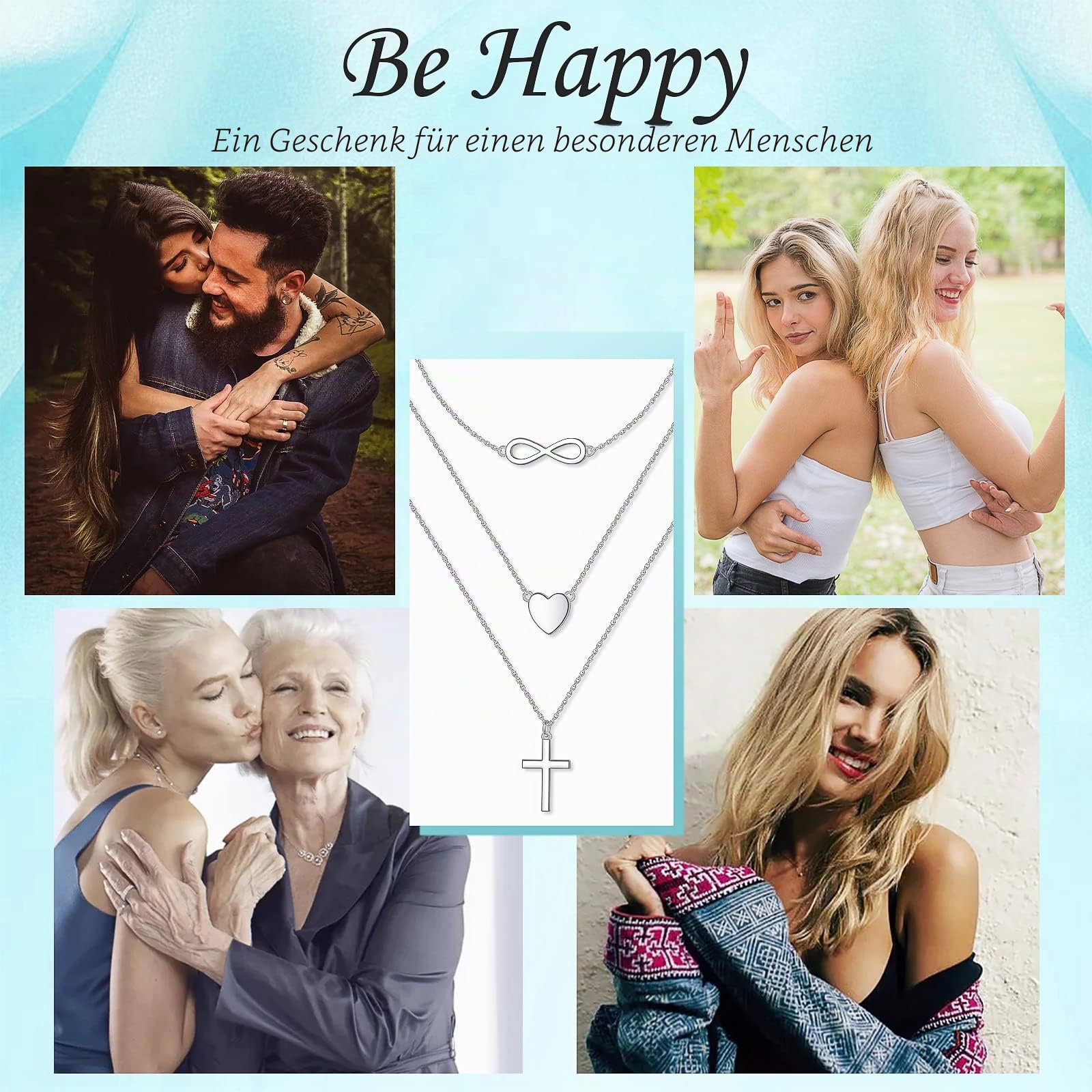 Halskette Damen 925 Sterling Silber Layering Kette für Damen Multilayer Halskette mit Anhänger Schmuck Geschenk für Frauen