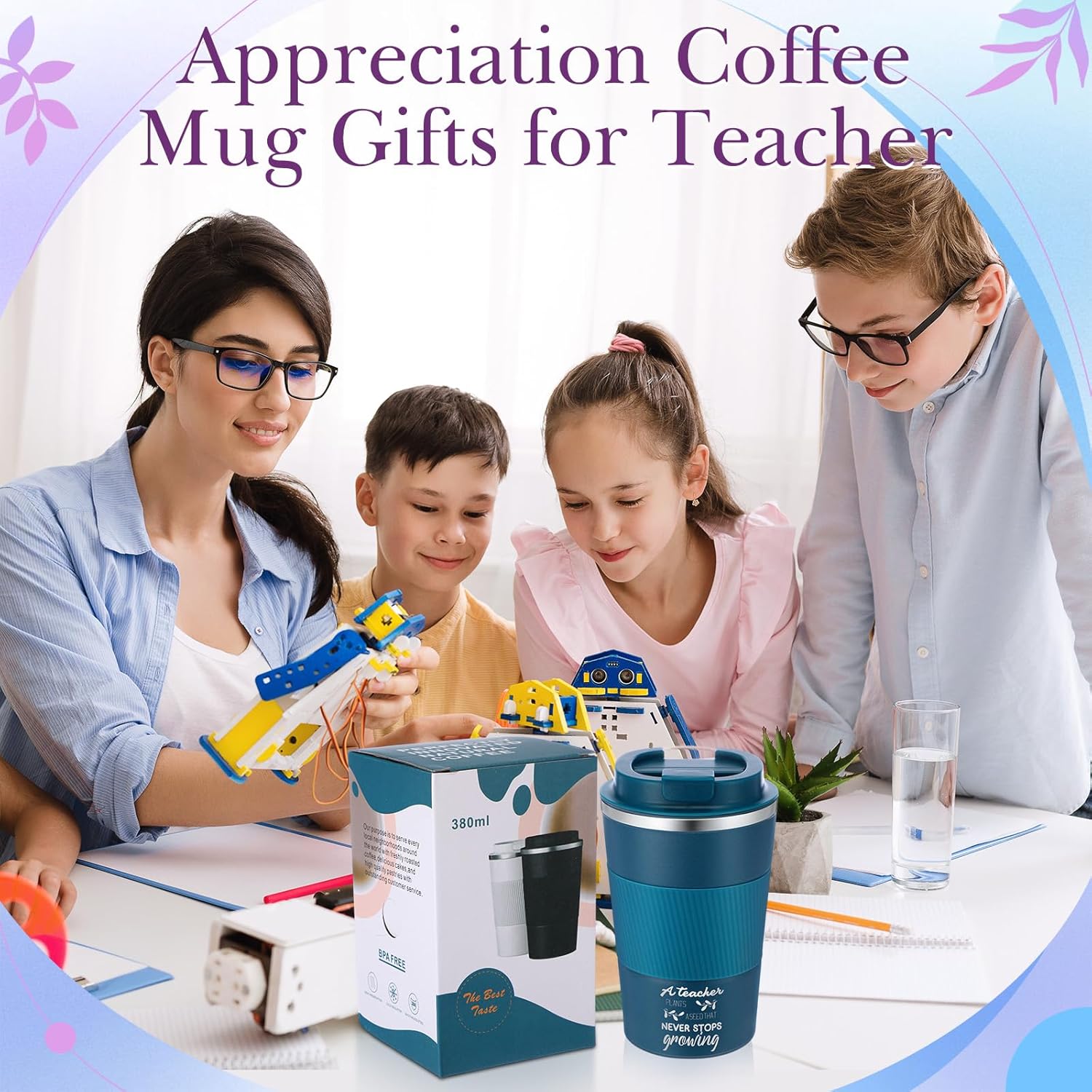 Pickmesh 6 Pcs Teacher Appreciation Gift Tumbler Insulated Coffee Mug Cup 12oz with Lids Daycare School Teacher Coworkers Birthday Gifts from Student for Women Men - Image 4