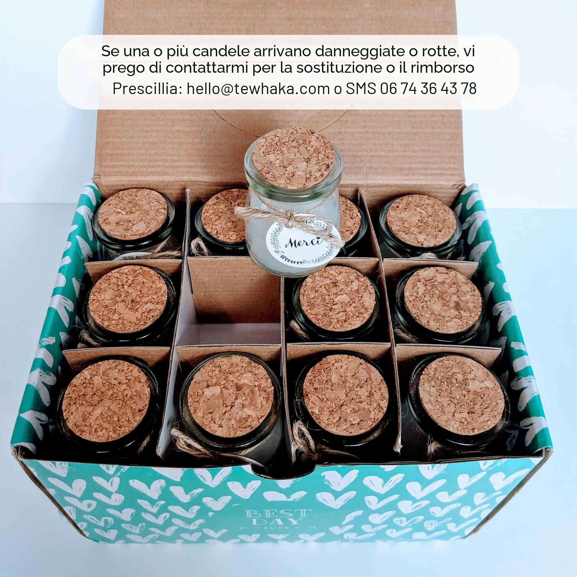 Candele profumate - Lotto da 24 pezzi di candele MERCI - Cera di soia naturale | Piccolo regalo per invitati a matrimoni, battesimi, compleanni, candela di Natale, regalo per tate - Alternativa alle