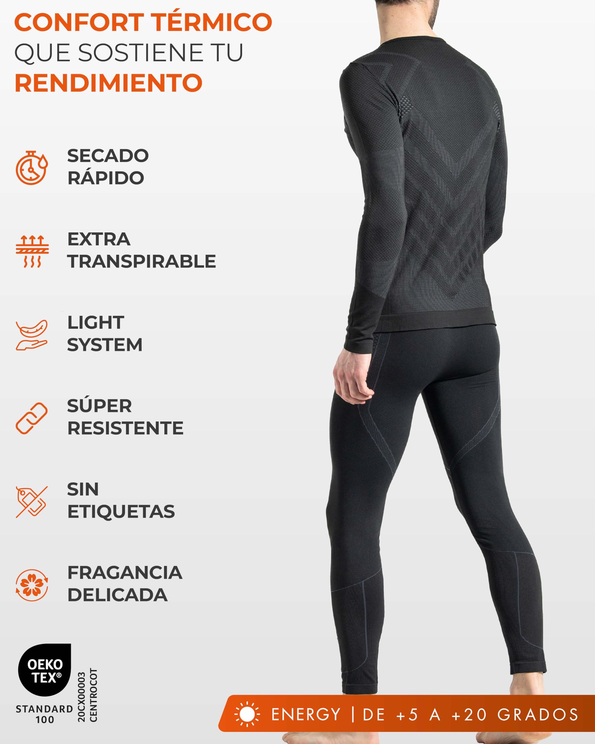Risalti Ropa Termica Hombre Frio Set Energy – Camiseta Termica Hombre Manga Larga y Mallas, Ropa Interior Invierno Transpirable y Termorreguladora, Seamless – Made in Italy