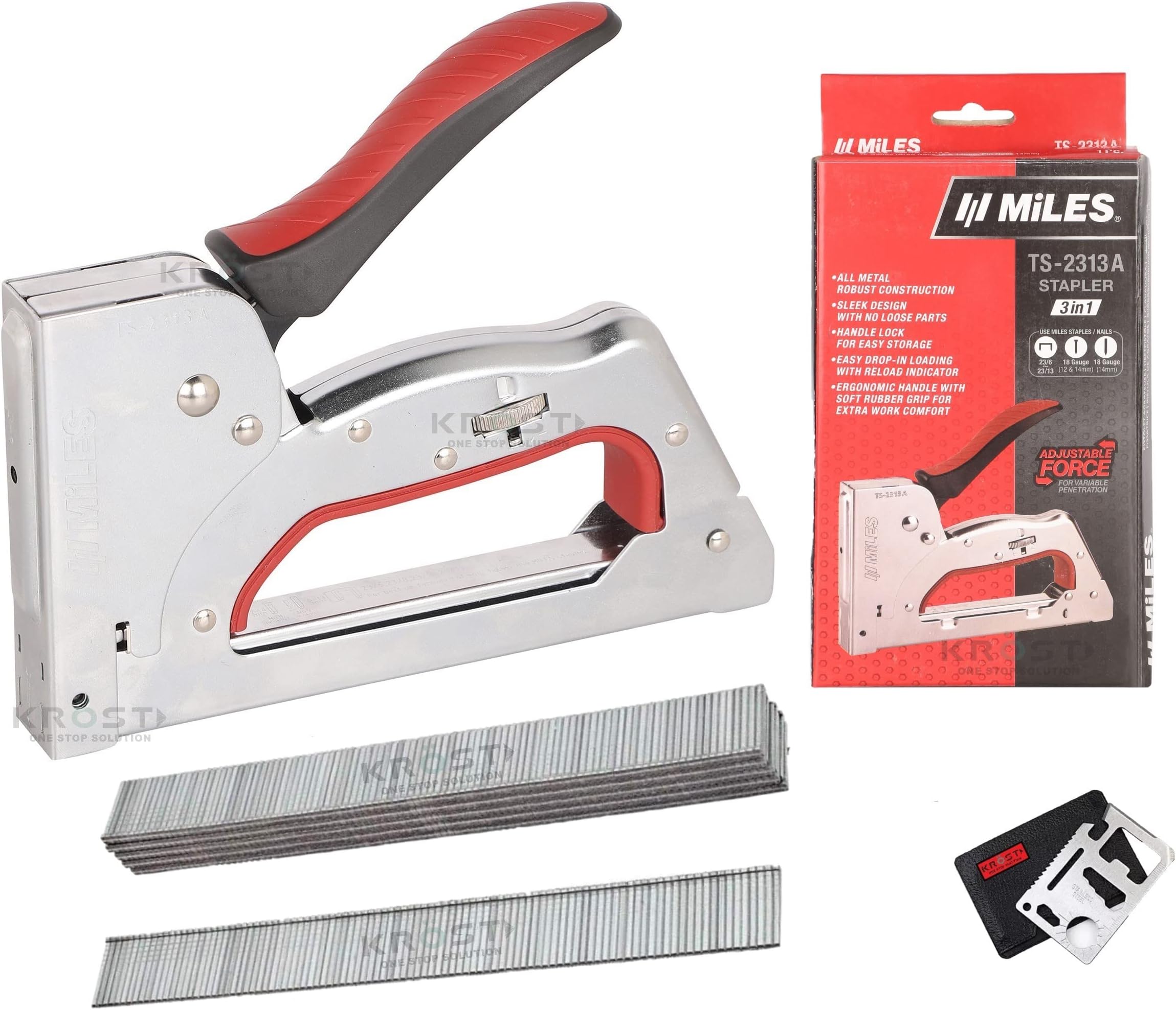 3 in 1 Kangaro Miles All Metal Body 18 Gauge Ts-2313A Gun Tacker, Staple Gun with F-10 mm Brad Nails -5000 Pcs