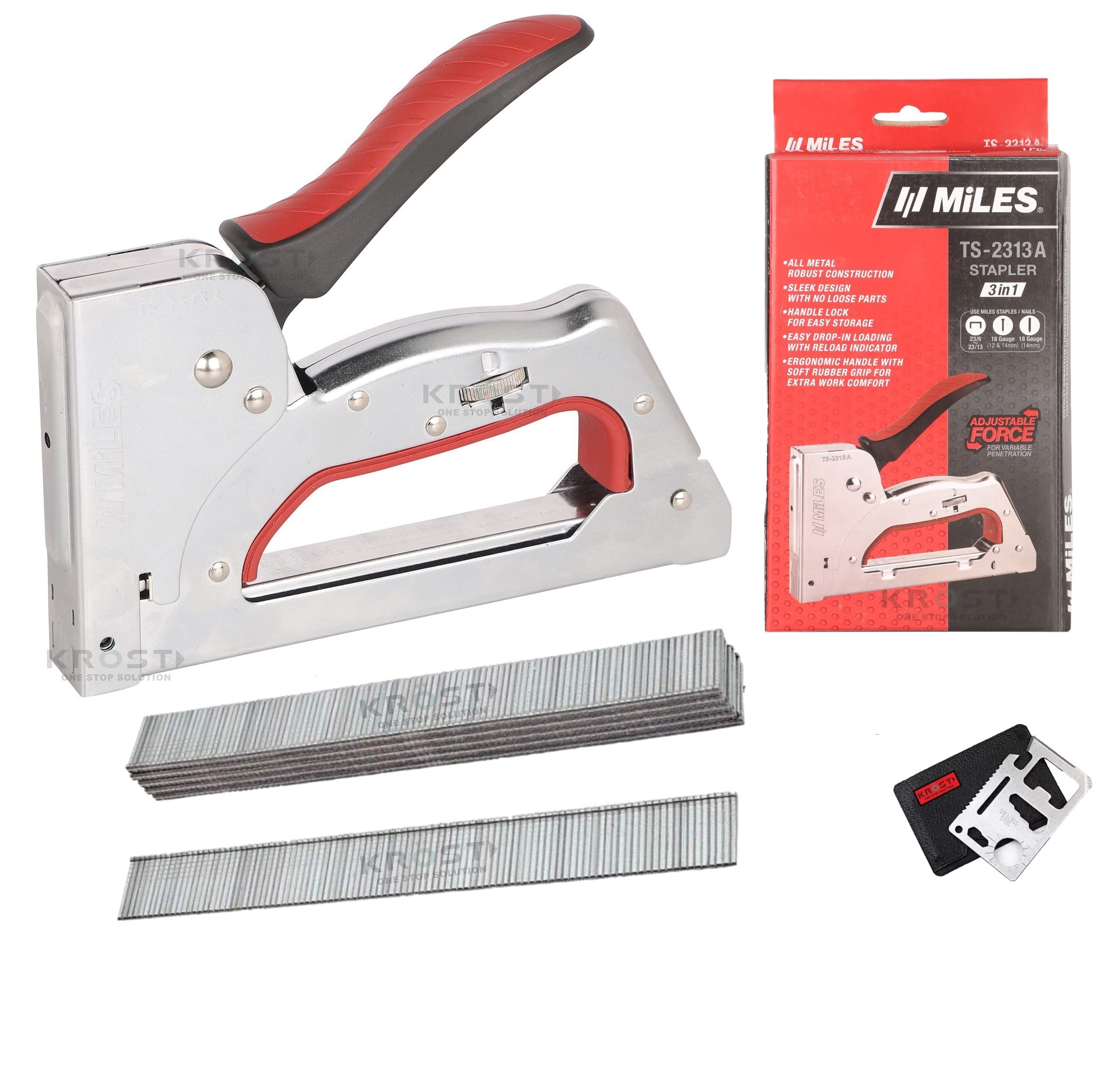 KROST3 in 1 Kangaro Miles All Metal Body 18 Gauge Ts-2313A Gun Tacker, Staple Gun with F-10 mm Brad Nails -5000 Pcs