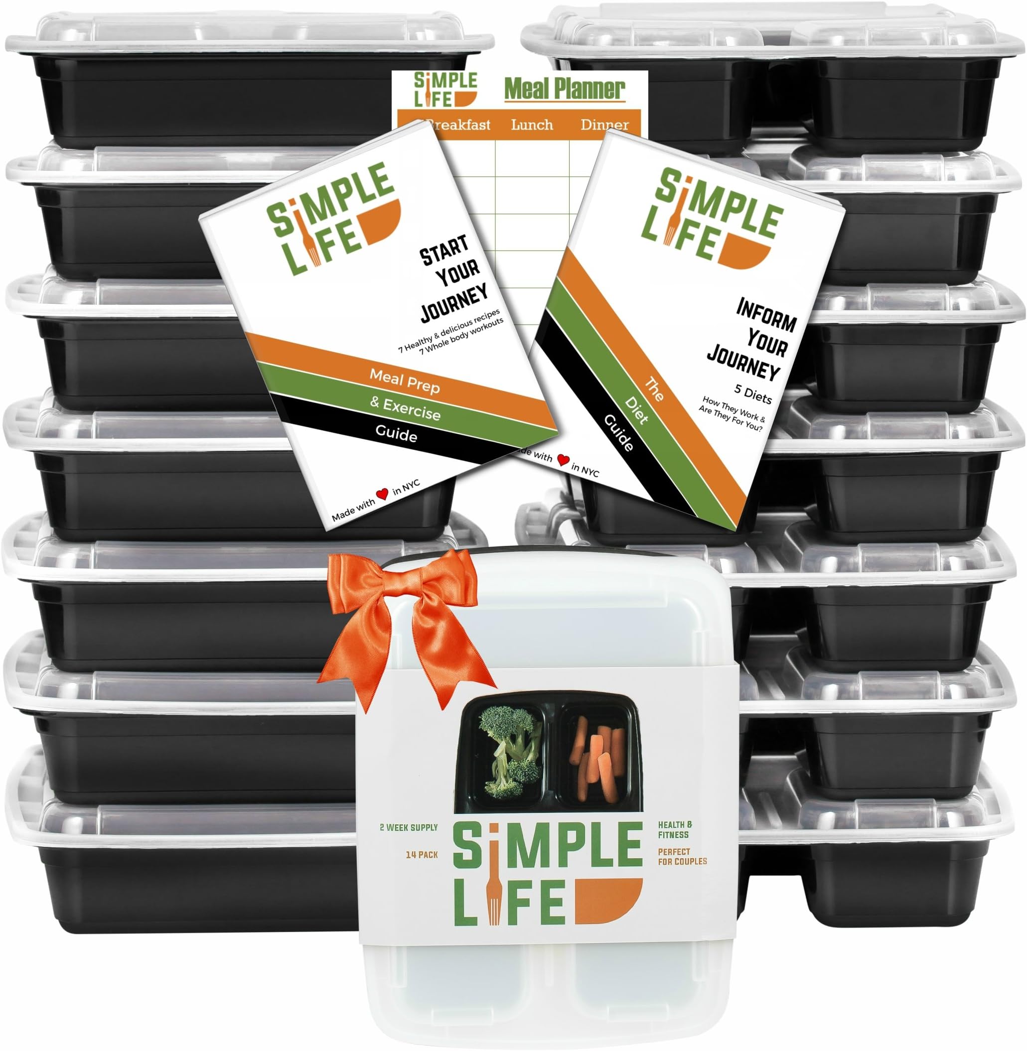 Stackable Reusable 3 Compartment Food Containers with Lids, Set of 7