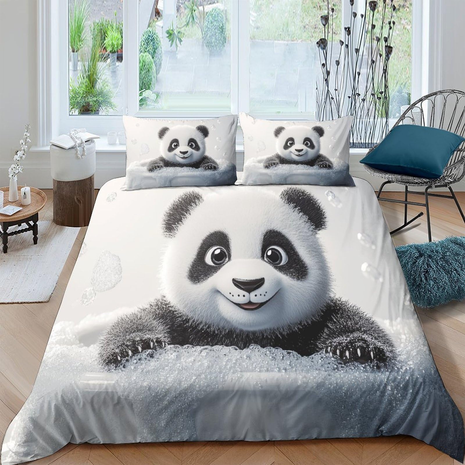 Ctjqhvkz Style-6 3D Printed Cute Panda Fitted Sheet Microfiber Soft Animal Cartoon Bed Cover For Bedroom Dorm Mattress Decor Single（135X200cm）