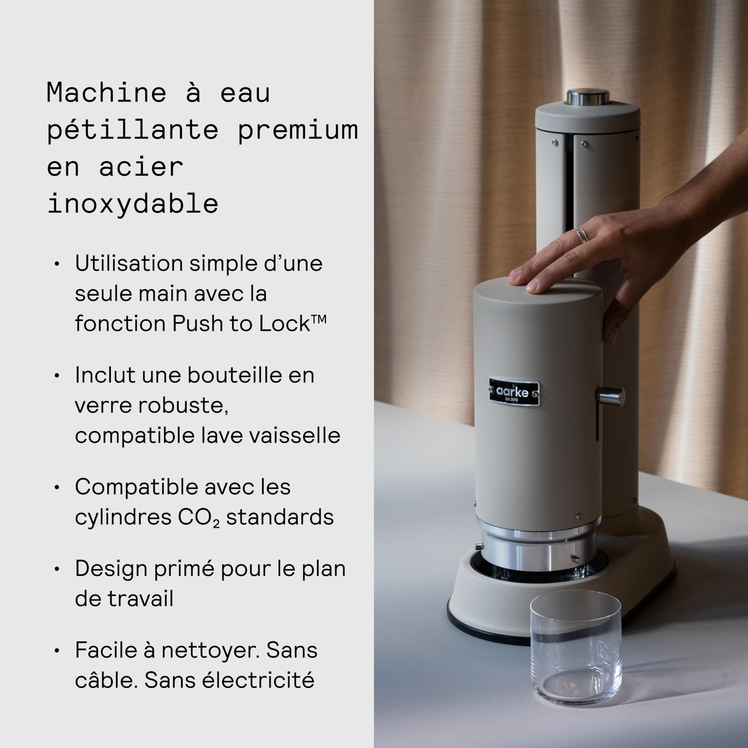 Aarke Carbonator Pro, Machine à Soda avec Bouteille en Verre, Finition Sand