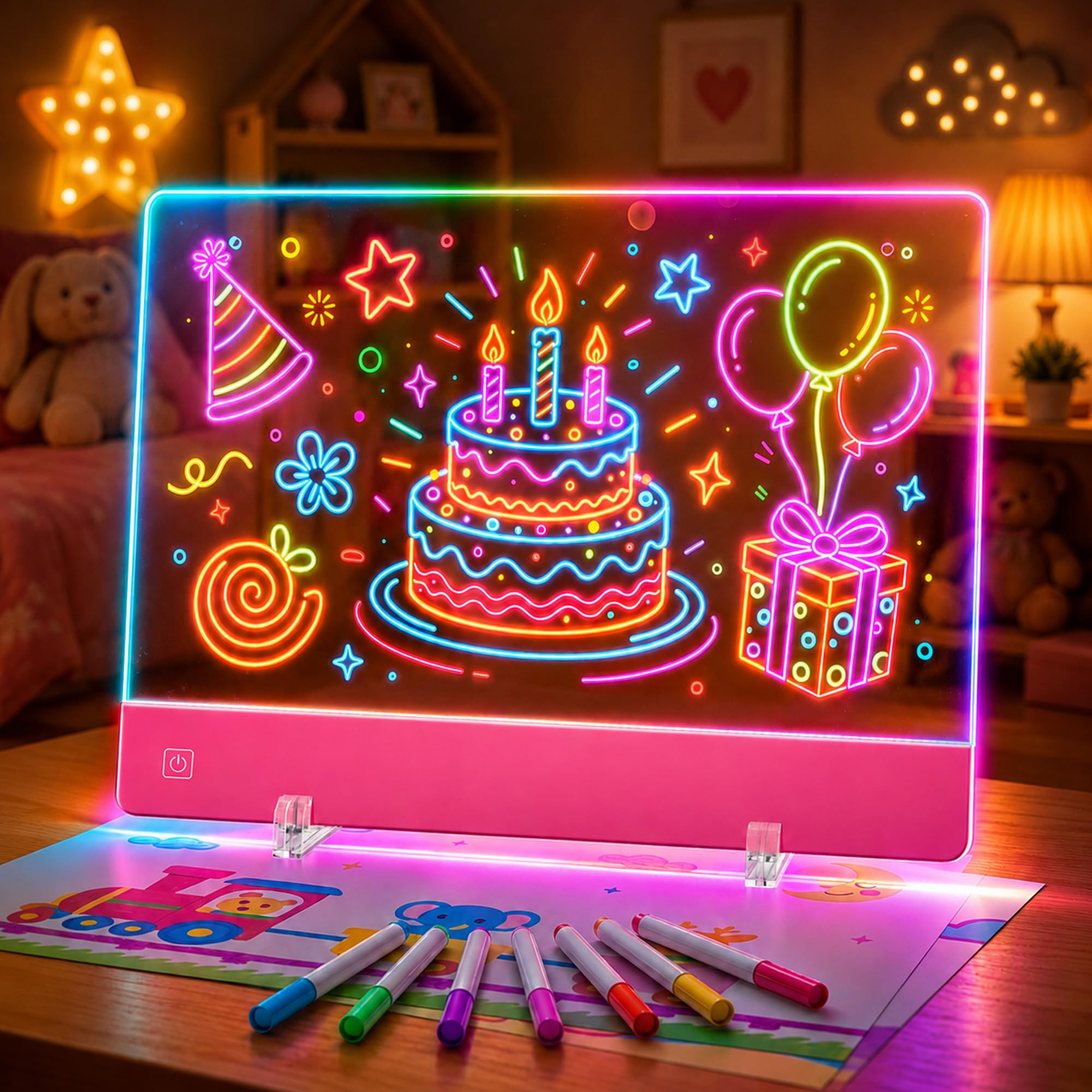 16LED Drawing Board for Girls, Light Up Doodle Board Glow Drawing Tablet, Rechargeable Art Supplies and Crafts for Kids Ages 4-8, Creative Birthday Graduation Gifts for 5 6 7 Year Old Girls Pink