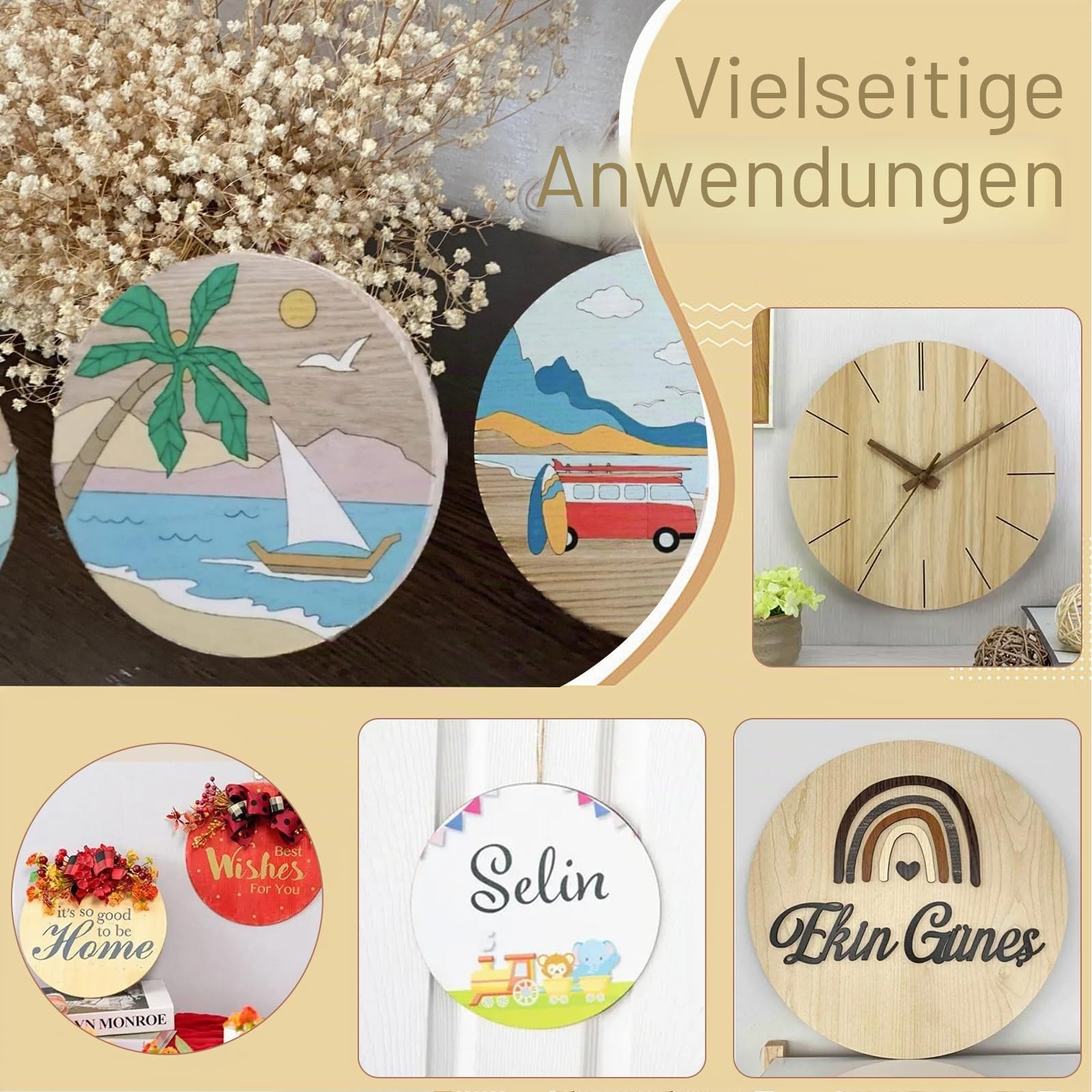 Runde Holzscheiben 30cm Unbehandelten Baumscheiben, Dick 15mm Natürliche Holzscheiben für Gravur, Malerei, DIY Bastelprojekte, Kreisschild aus Kiefernholz, Kiefernkreis Plakette Holzdeko