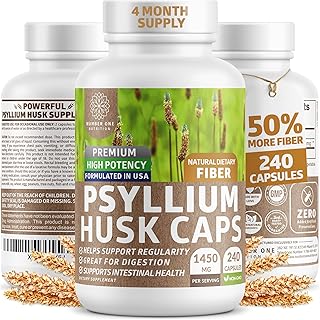 N1N Premium Psyllium Husk Capsules [All Natural,1450 MG] Powerful Soluble Fiber Supplement to Support Regularity and Digestive Health, 240 Caps