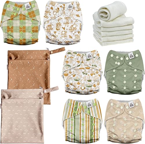 Mama Koala Pañales de tela para bebé 3.0 con 6 insertos, con 2 bolsas reutilizables para húmedo y seco