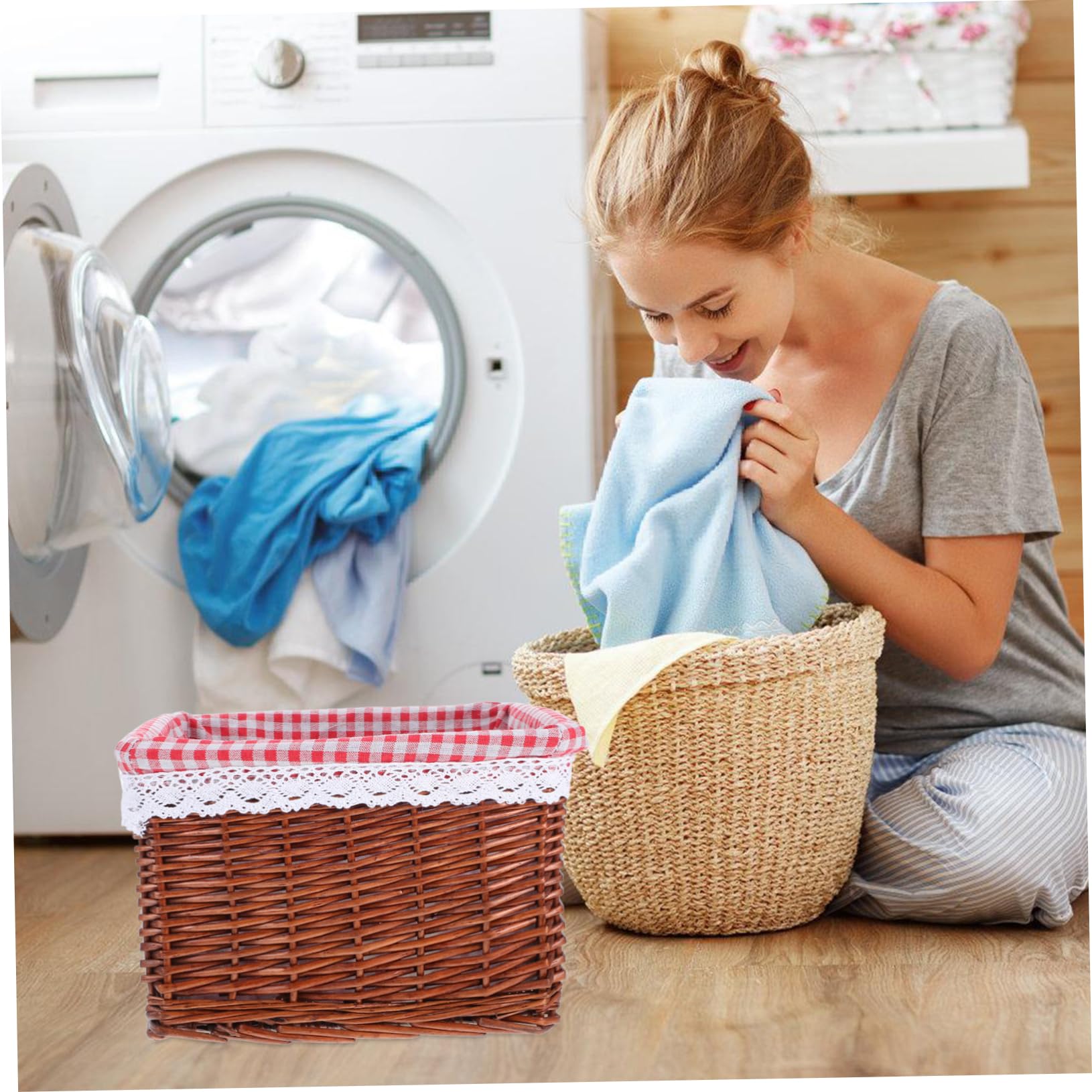 Cesta de Almacenaje Tejida Cuadrada de Mimbre para Hogar | Forma de Cubo, Estilo Natural, para Ropa y Juguetes, Diseño Sencillo para Ordenar y Ahorrar Espacio