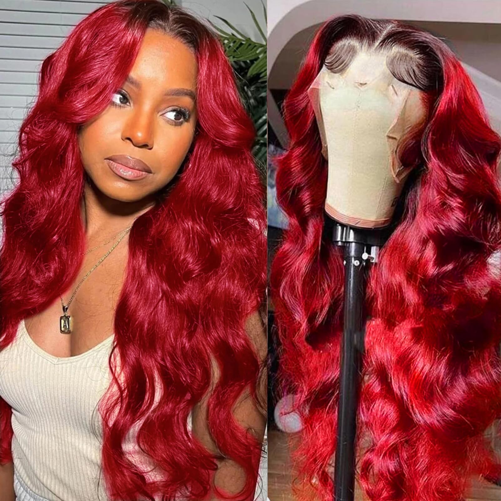 Amazon.com : YMS Human Hair Wigs for Women Ombre Red Lace 