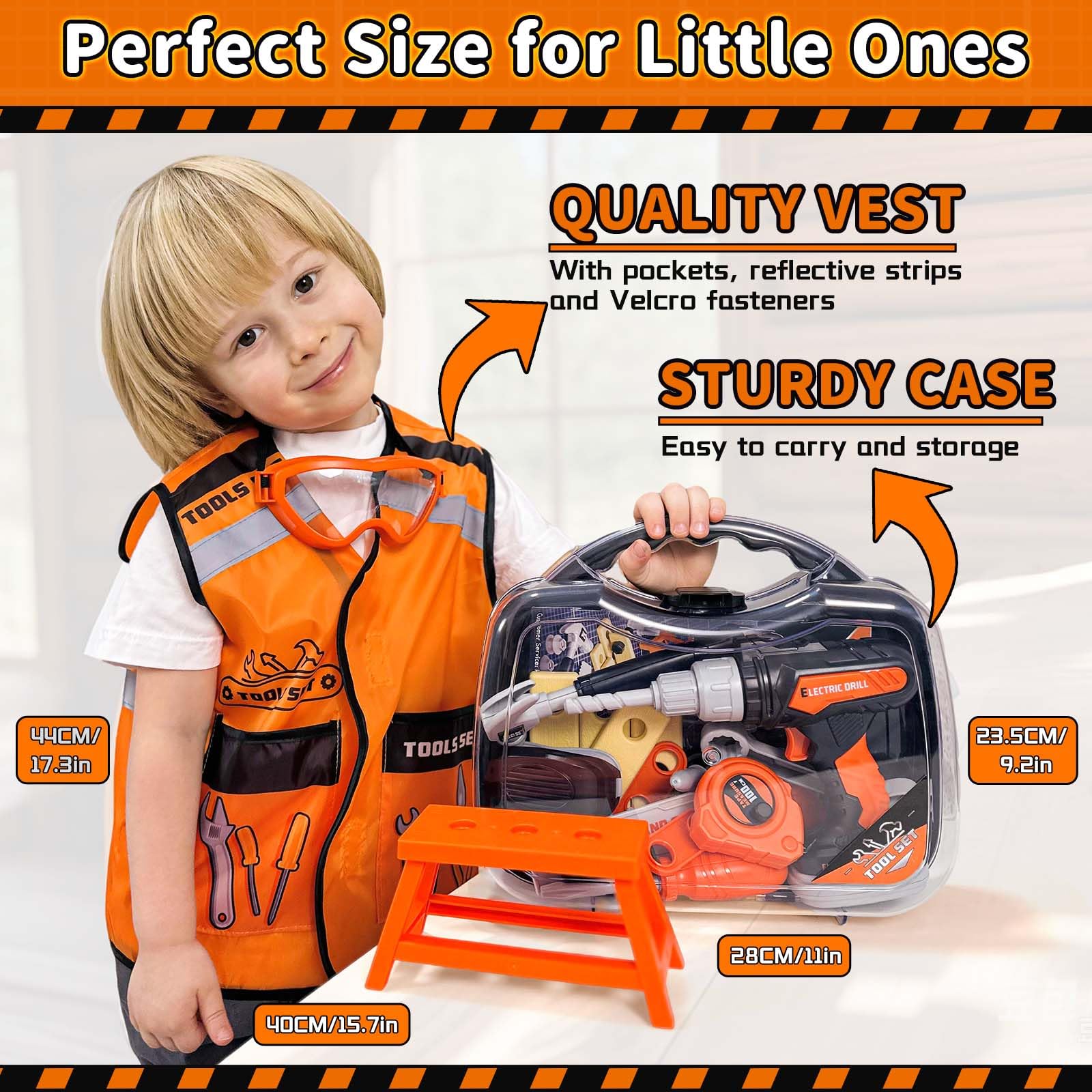 KidBloom Giochi Bambino 3 Anni Cassetta Attrezzi Bambini, Trapano Giocattolo per Bambini a Rotazione Bidirezionale, Regalo Bambino 3 4 5 Anni