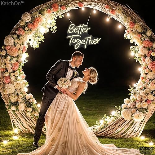 Miniatura 4 de KatchOn, Letrero de neón blanco con texto en inglés «Better Together», 17 x 13 pulgadas, letrero LED con alimentación USB «Better Together», letrero