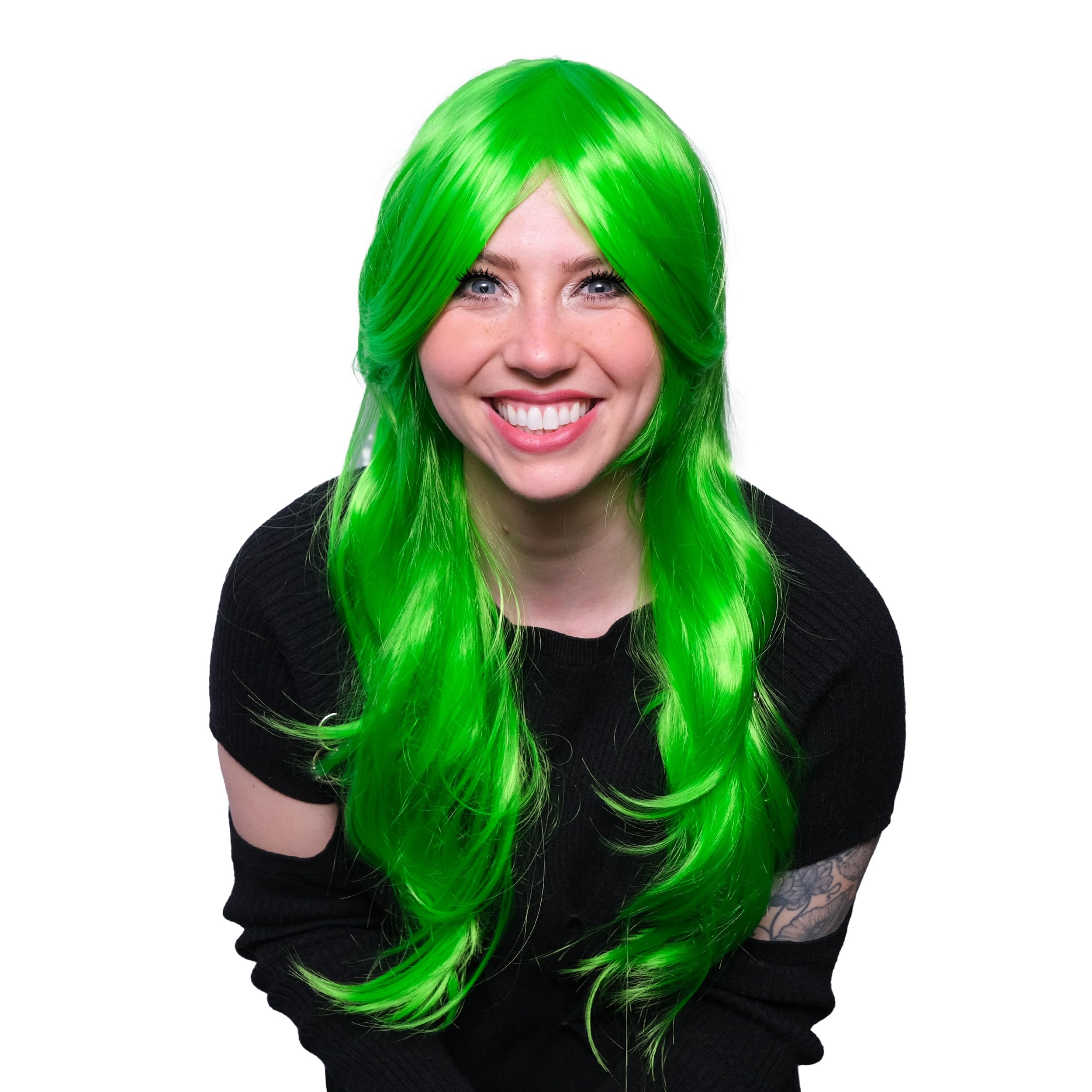 Peluca De Pelo Corto Verde Oscuro De Pelo Largo Azul Para Halloween, Fiesta, Carnaval, Vida Nocturna, Conciertos, Bodas Con Gorra De Peluca