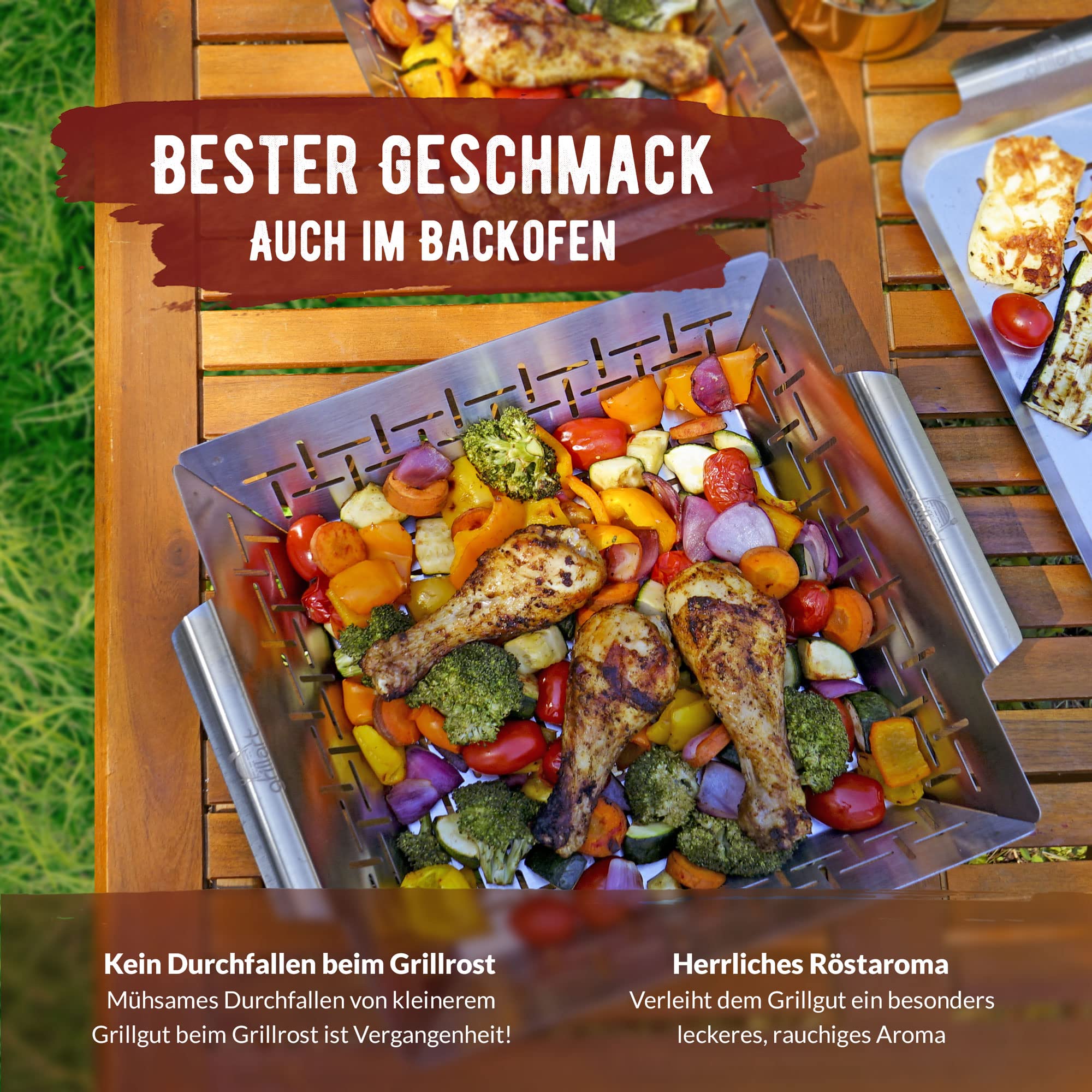 grillart® Premium XL - Cestino per barbecue in acciaio inox, utilizzabile come cestino per verdure, per pesce e griglia; utilizzabile universalmente e particolarmente durevole per il barbecue,