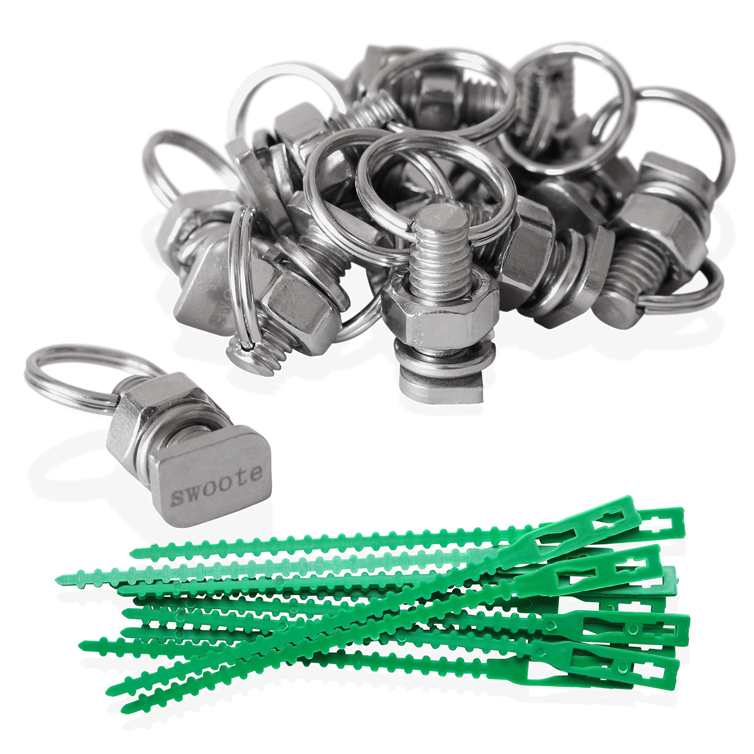 Cropped Head Greenhouse Bolts and Rings (15-pack, Stainless Steel) Creates Hanging Anchor Points in Glazing Bar Channels - Complete with 10 Reusable Plant Ties