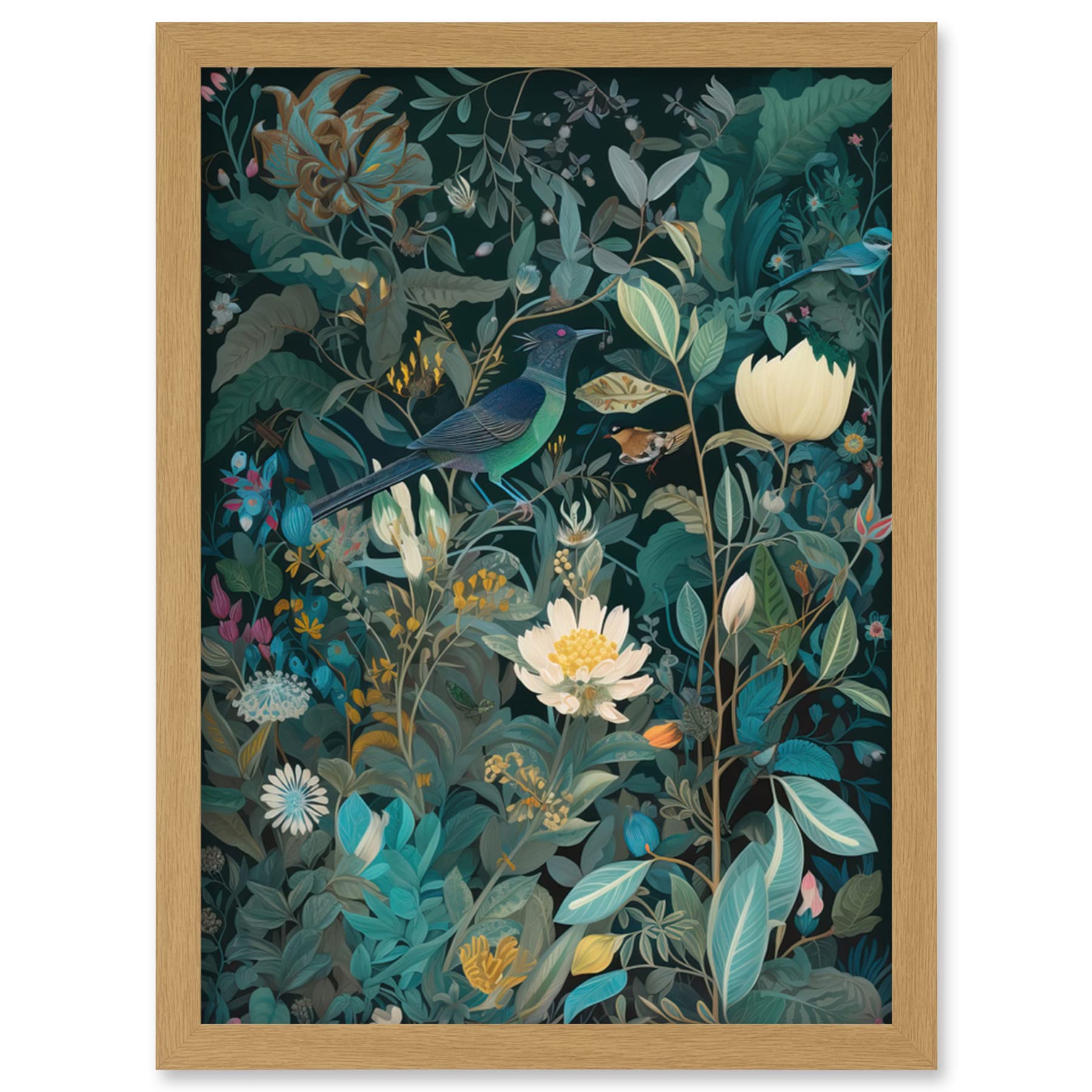Artery8 Audubon Style Birds in Blooming Wildflower Field Artwork Framed Wall Art Print A4