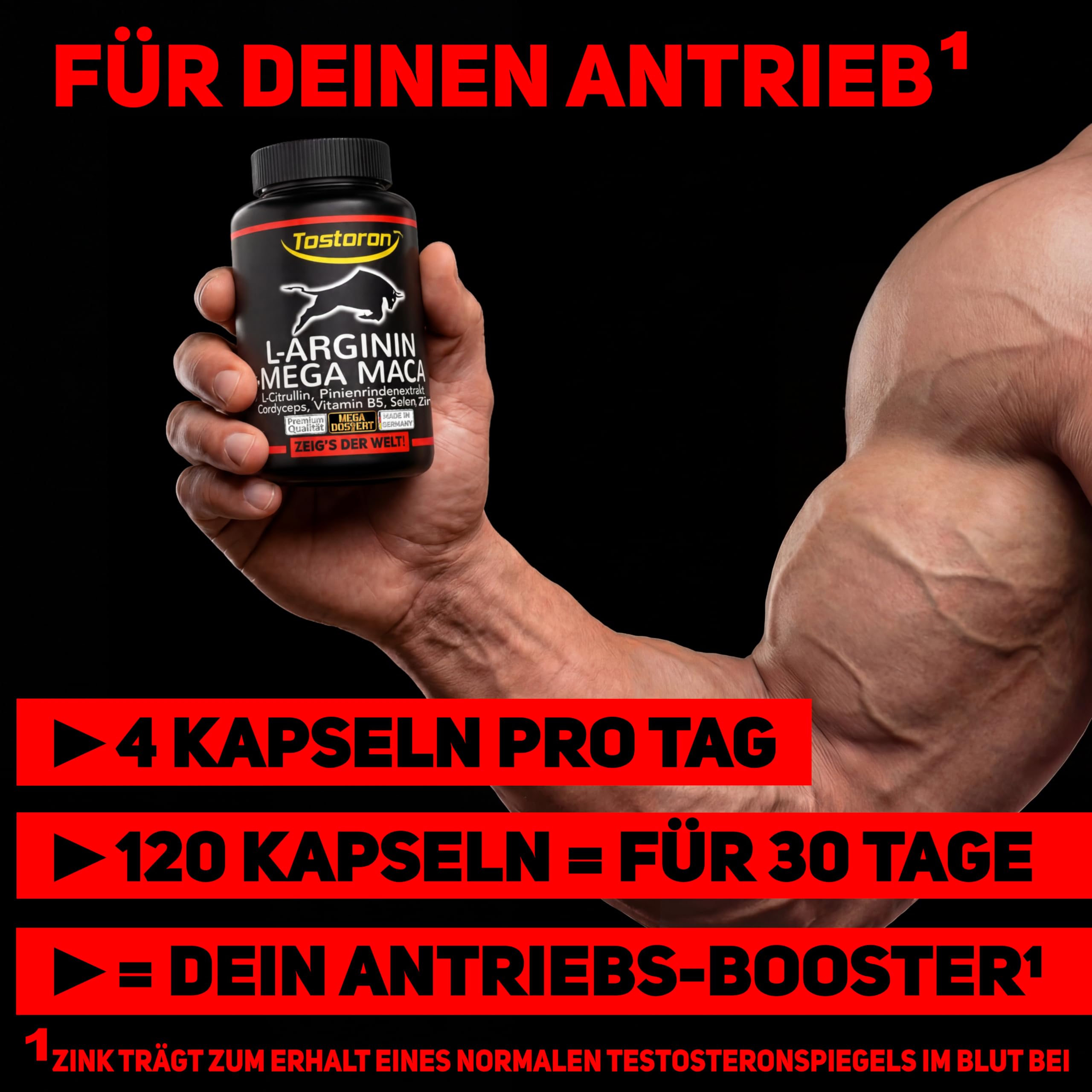 L-Arginin + MEGA MACA - 120 Kapseln EXTRA STARK + HOCHDOSIERT 1 Dose, 1x98g