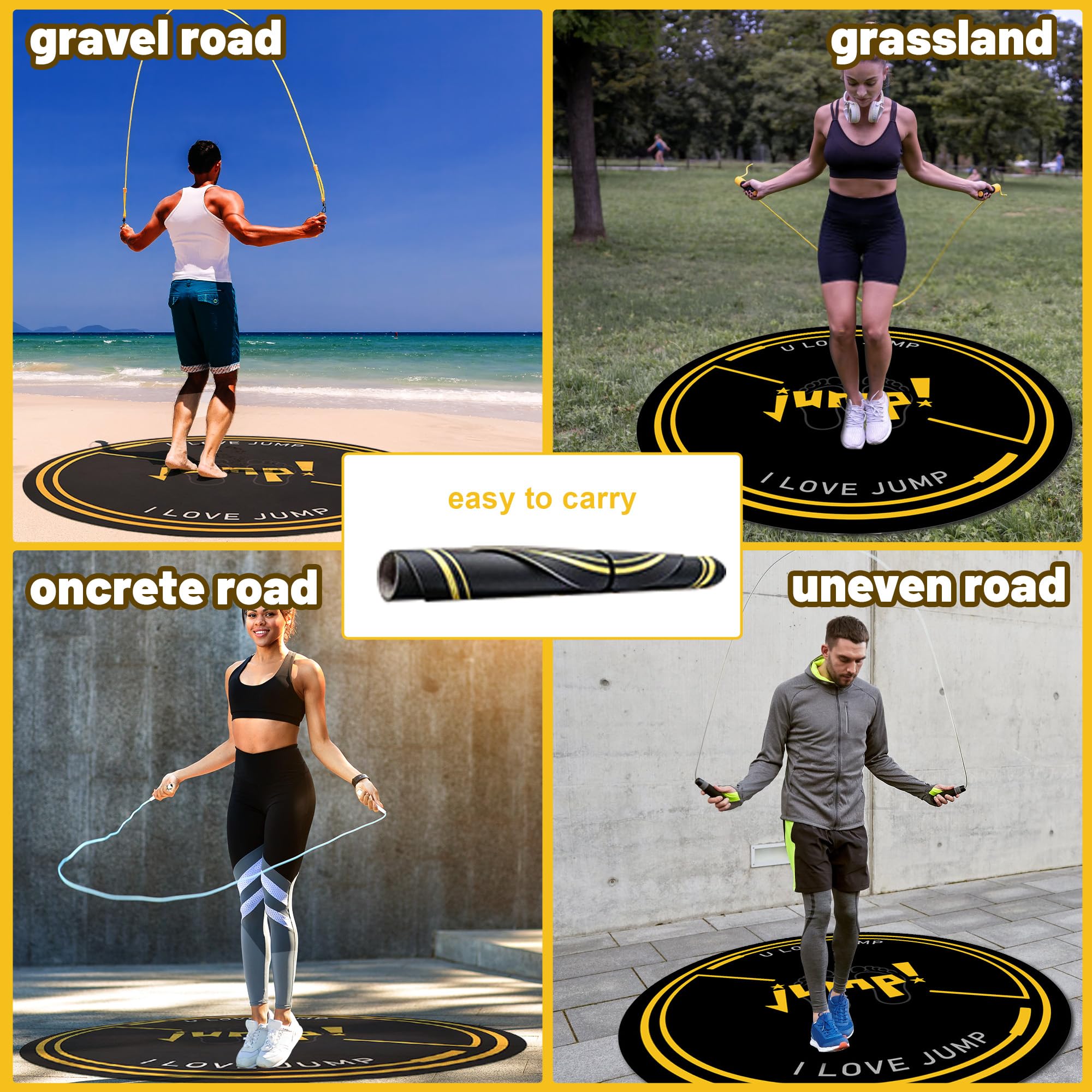 Springseilmatte, groß, 125 x 125 cm, rutschfeste Fitness-Matte, absorbiert Stöße, drinnen und draußen, 6 mm, rundes Springseil-Matte, Workout, Sprungunterlage für Zuhause, Fitnessstudio