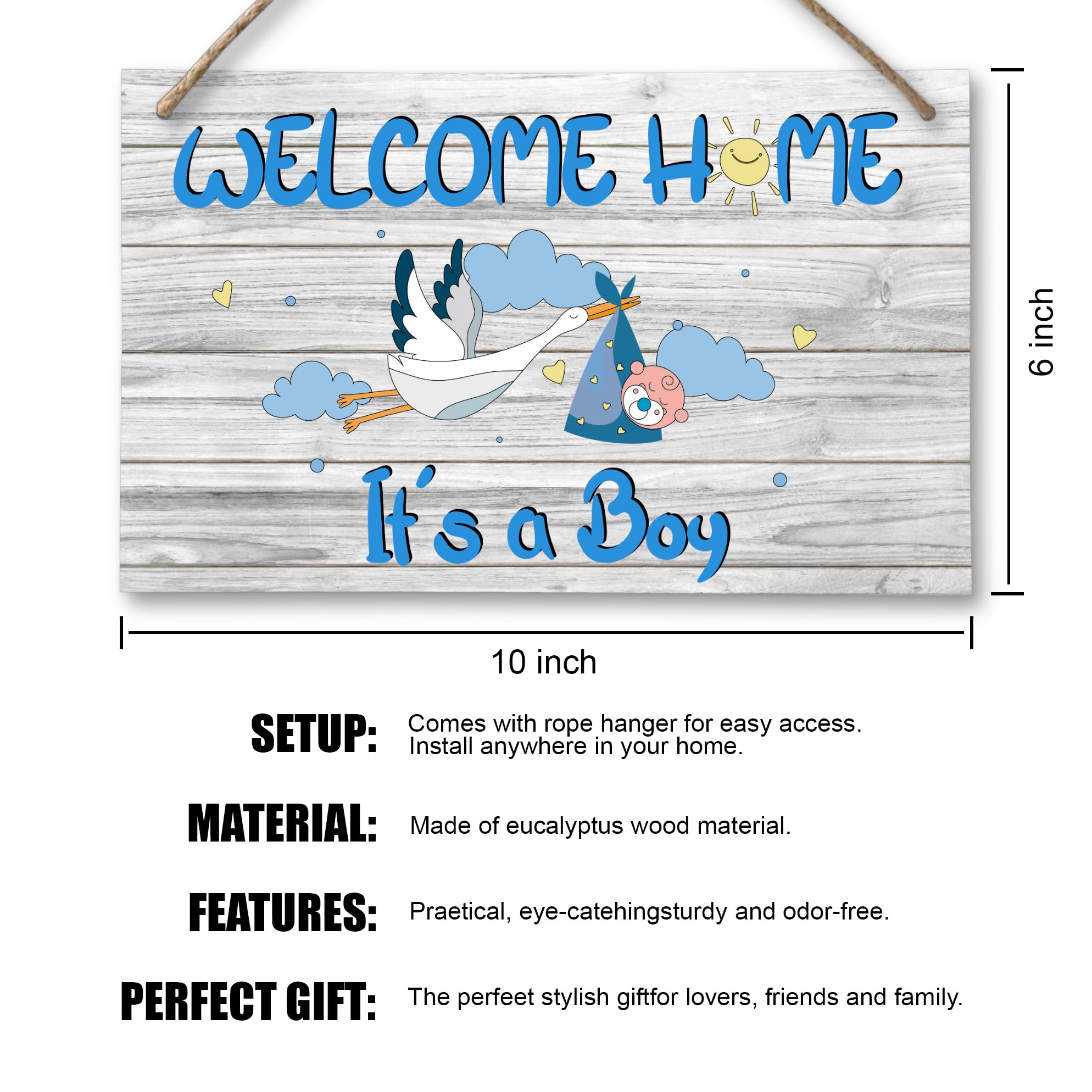 'Welcome Home Door Sign, Welcome Home It's a Boy' znak na drzwi dekoracja, niebieski baby shower bocian znak dom podwórko znak dekoracje, ogłoszenie narodzin noworodek znak tablica