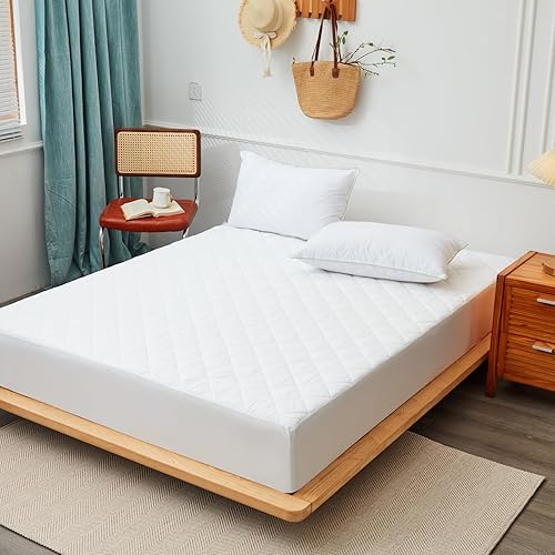 Miniatura 5 de Tateufeu Funda de colchón blanca que se estira hasta 16 pulgadas de profundidad, sábana bajera (matrimonial), hipoalergénica, máxima protección y