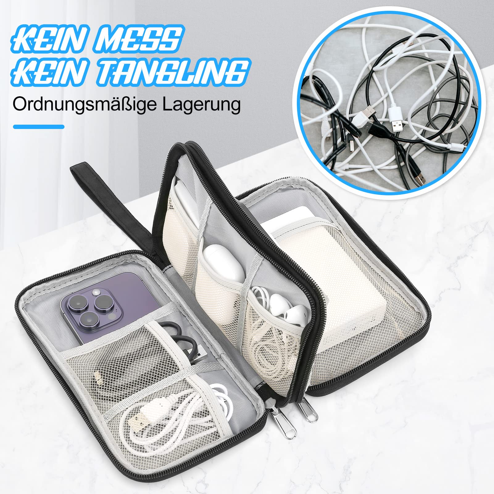 Borsa Organizer Per Cavi Elettronici - Doppio Strato 28x21x9cm - Portatile Per Viaggi, Con Tasche Multiple - Foto 5