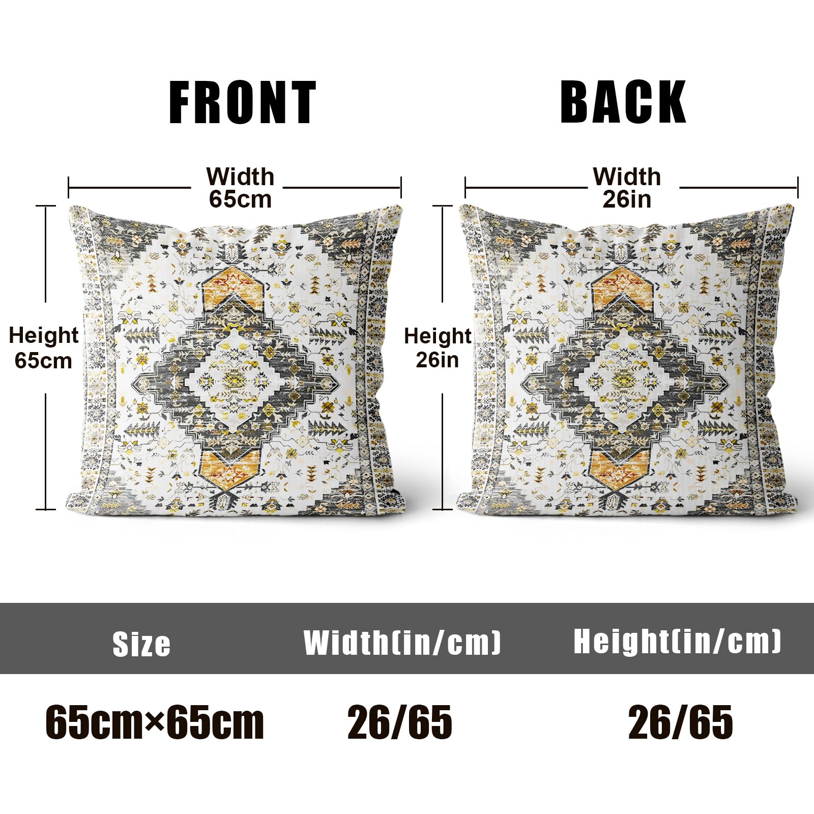 XPHZZL Cushion Covers 65cm x 65cm Set of 2 Square Throw Pillow Case Boho Short Plush Cotton Soft Pillowcases for Outdoor Patio Sofa Balcony Living Room Black Gold with Invisible Zipper 26 x 26 Inch - Image 2