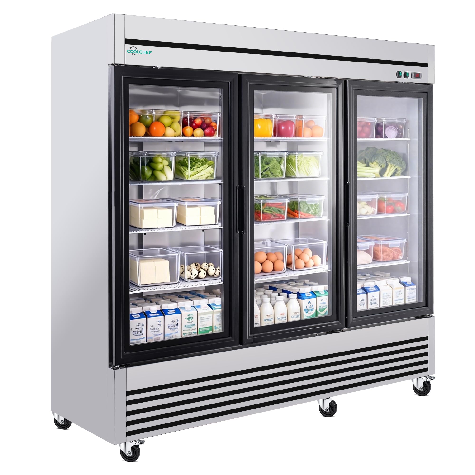 COOLCHEF 72 Cu Ft 81-Inch Glass Door Reach-In Refrigerator