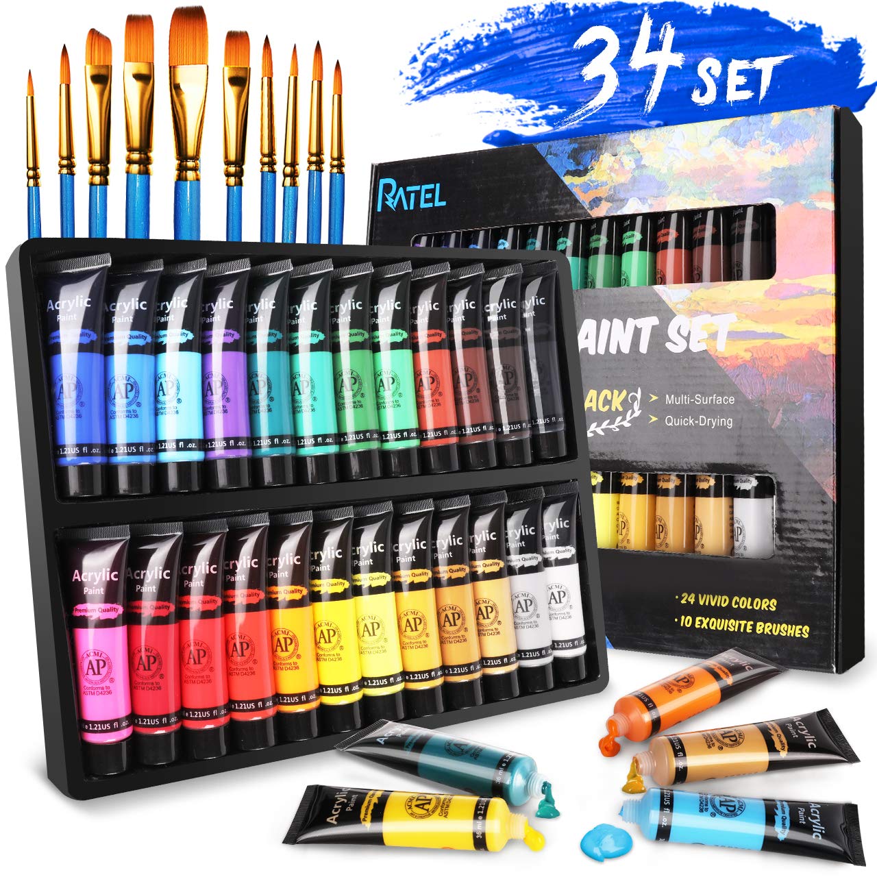 Buy RATEL Acrylic Paint Set, 24 tubes of Premium Acrylic Paint Box, 24