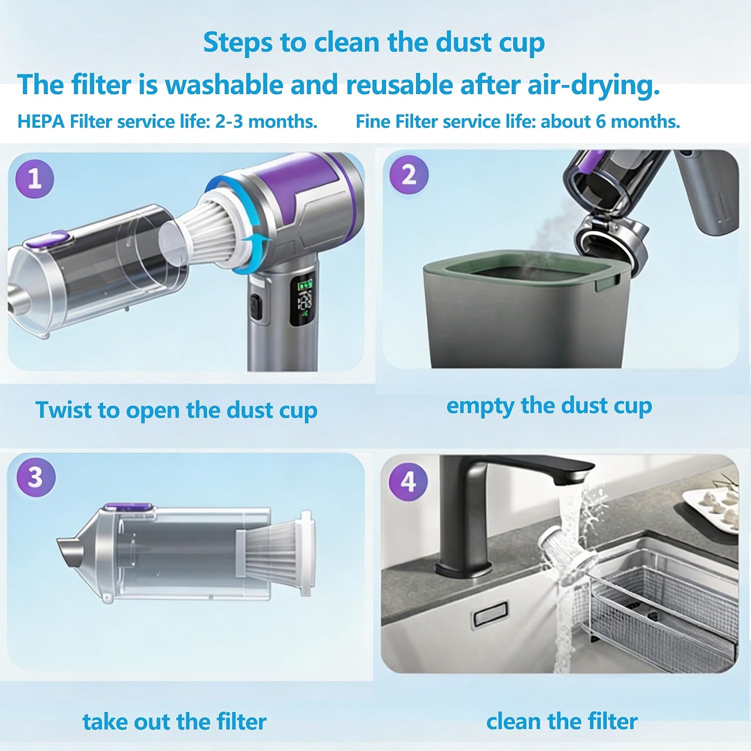 3Pack Hepa Filters and 1Pack fine filter Replacement Compatible with Kdewere 151 Portable Handheld Car Vacuum image 4