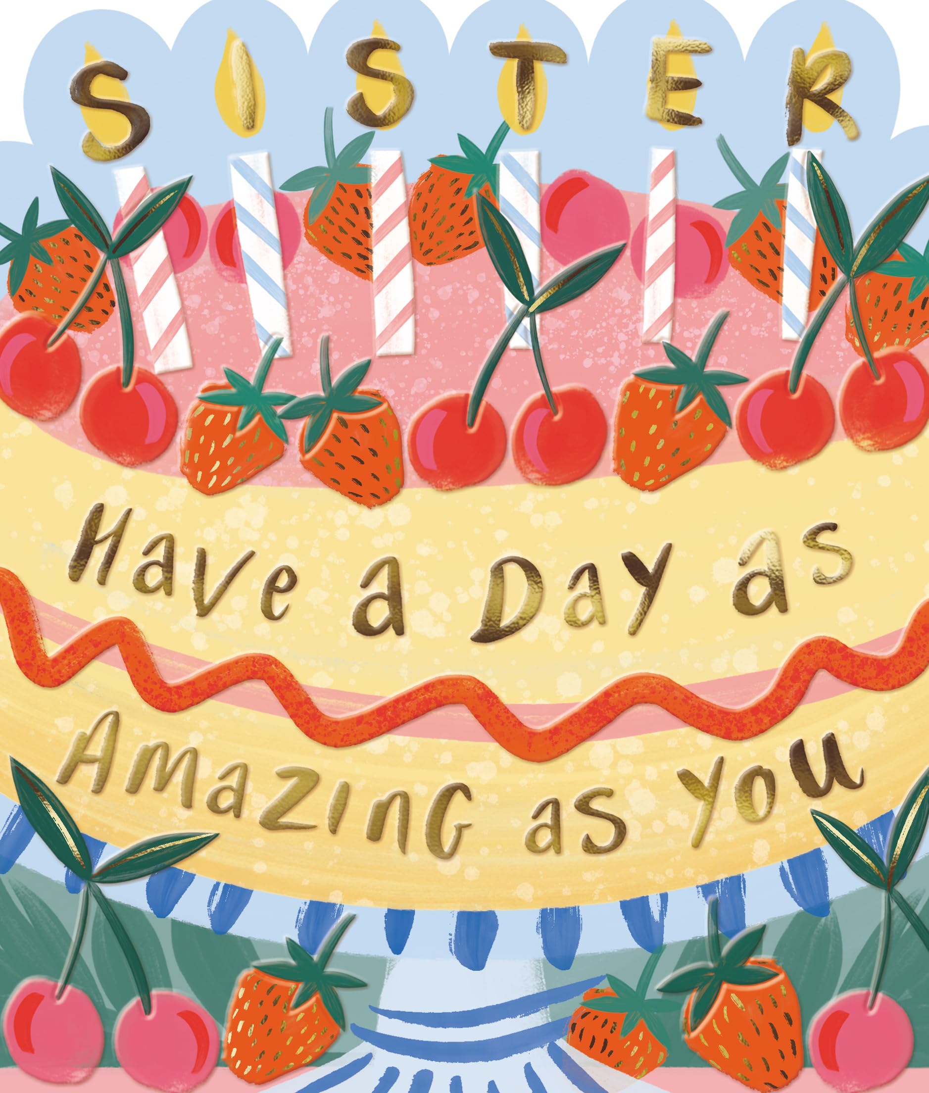 GBCC Birthday Card for Amazing Sister - Lovely Cake Design - Embossed Foil Finish - Premium Greeting Card with Envelope - Eco-Friendly & Recyclable