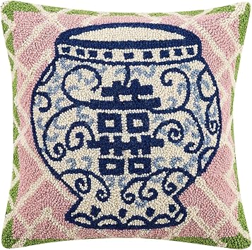 Peking Handicraft 30TG405C16SQ Double Happiness Poly Filled Hook Pillow, 16-inch Square, Wool and Cotton