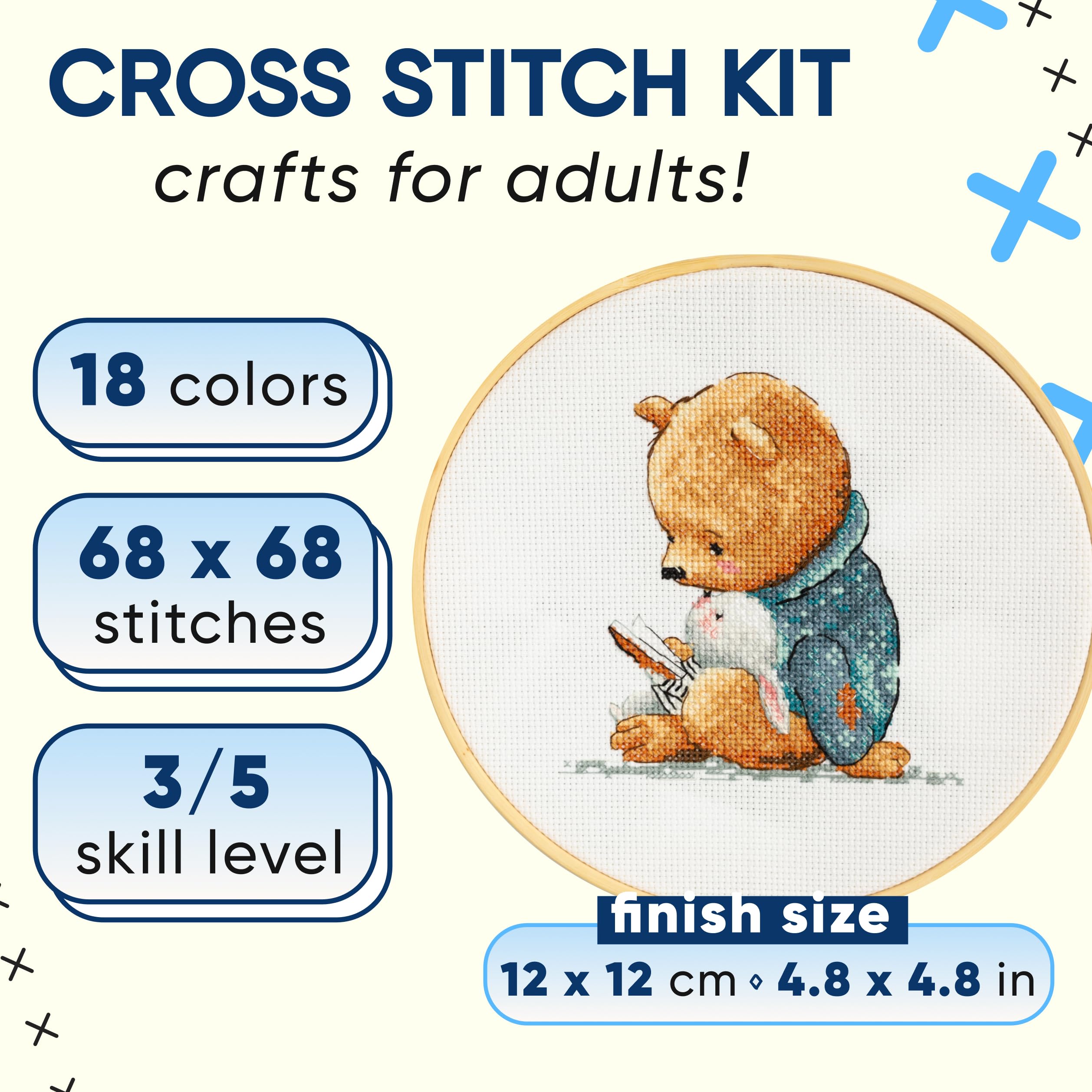 HobbyJobby Cross Stitch Kit The Bedtime Story, Counted Cross Stitch Kit for Adults, Needlecraft and Embroidery Kit