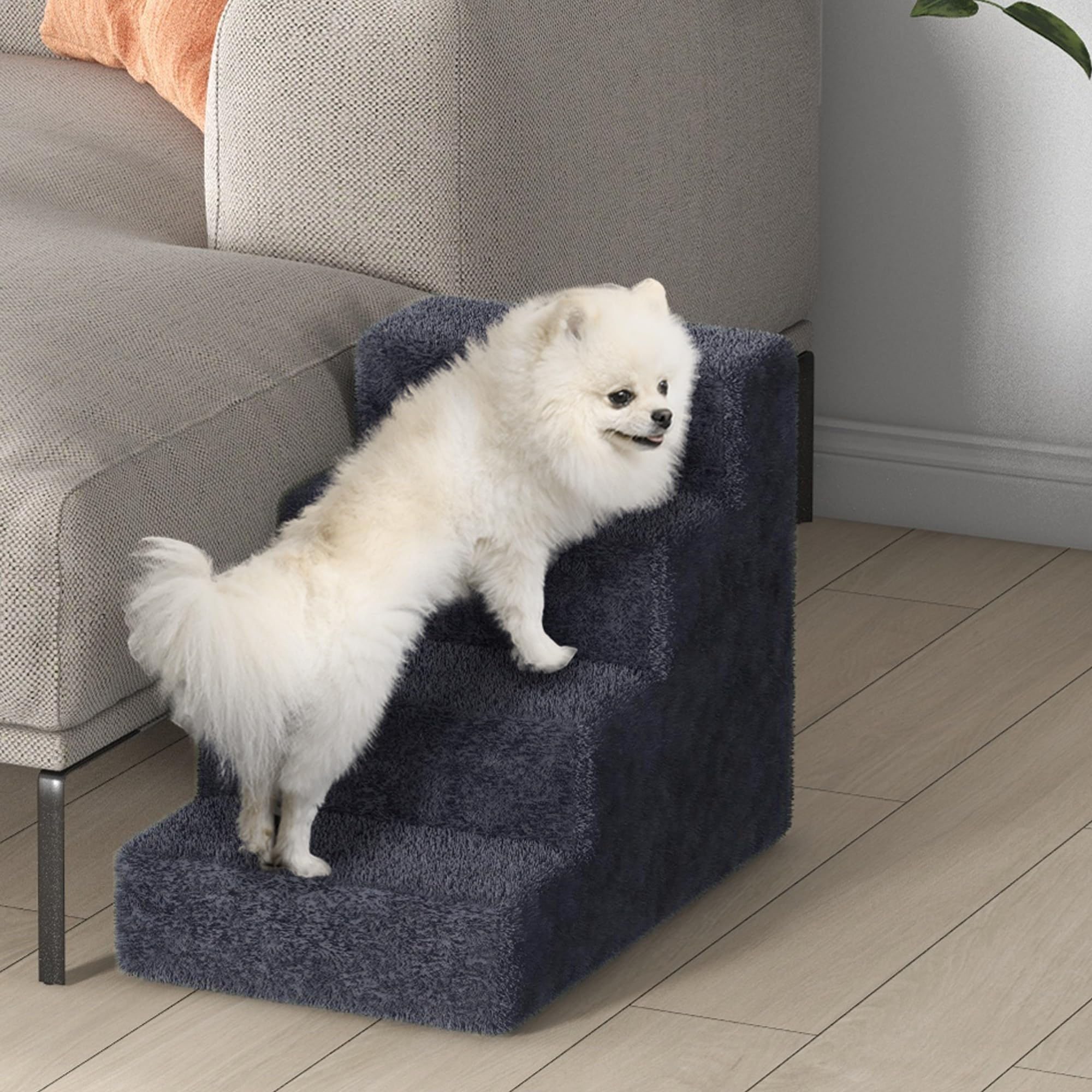 PawHut Scala per Cani a 4 Gradini, 60x35x44 cm Scaletta per Cani e Gatti di 10 KG in Tessuto Vellutato Sfoderabile e Lavabile, Grigio Scuro