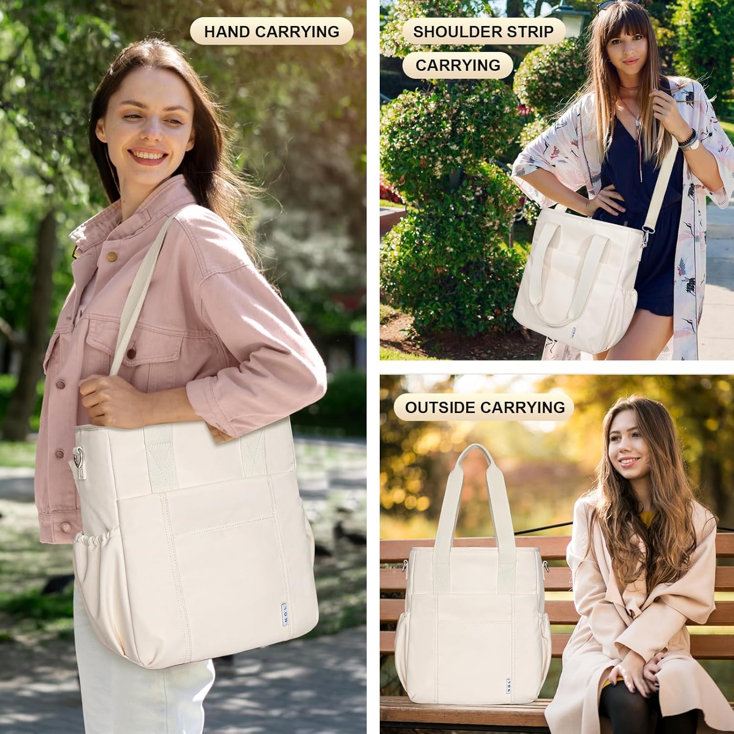 NOL Insulated Lunch Bag for Women, Large Spacious Lunch Tote Bag With Removable Adjustable Shoulder Strap with Multi Pockets,Leakproof Cooler Bag,Lightweight Nylon Waterproof Lunch Box For Work,Cream - Image 6