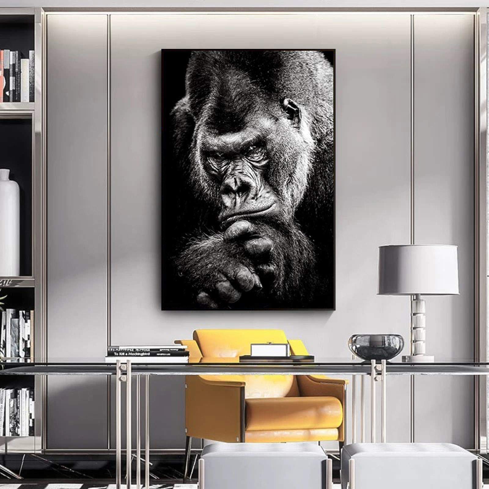 Amazon.co.jp: 黒と白の猿の猿のキャンバスの絵画のポスター動物の