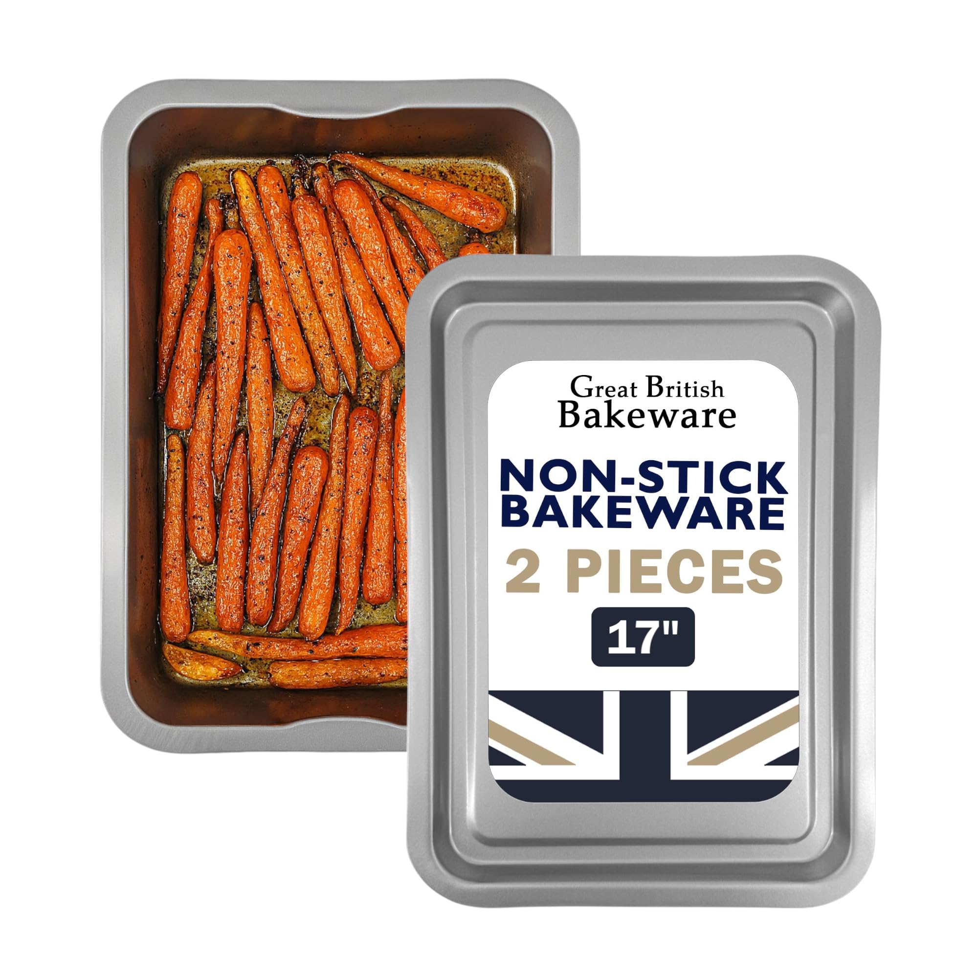 Samuel Groves Grey Great British Bakeware 43Cm 2 Set Superior Non-Stick Extra Large Non-Stick Roasting And Baking Tray, Baking Trays, Roasting Tin, Pfoa & Bpa Free Cookware, Made In England