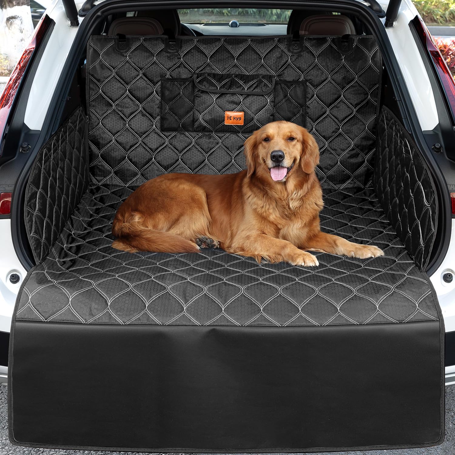 KYG Protector de maletero para perros, acolchado y manta para perros con protección lateral y borde de carga, resistente al agua, resistente a los arañazos para coche y combi extra largo, 215 x 110 cm