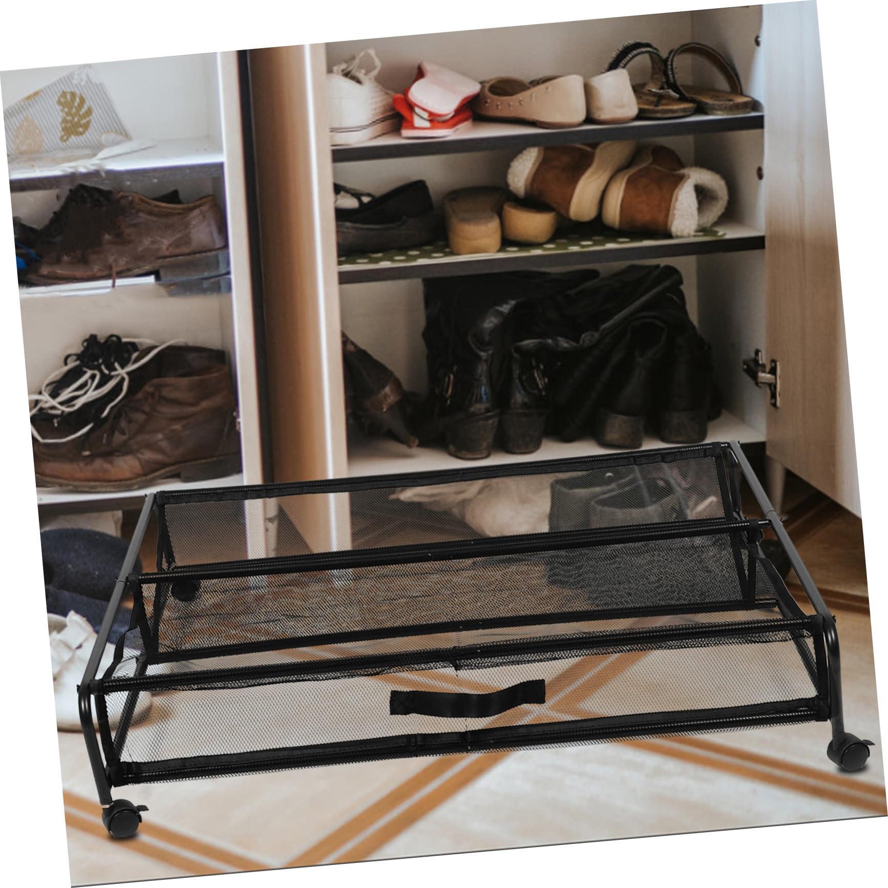 Zapatero con Ruedas de Hierro para Debajo Cama, Plata