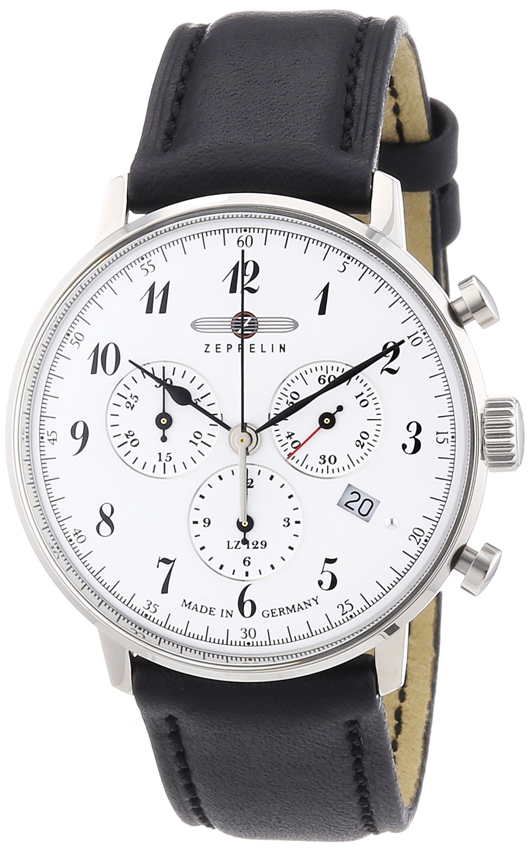 Zeppelin Men's Quartz Watch with White Dial Analogue Display and Black Leather Strap 70861