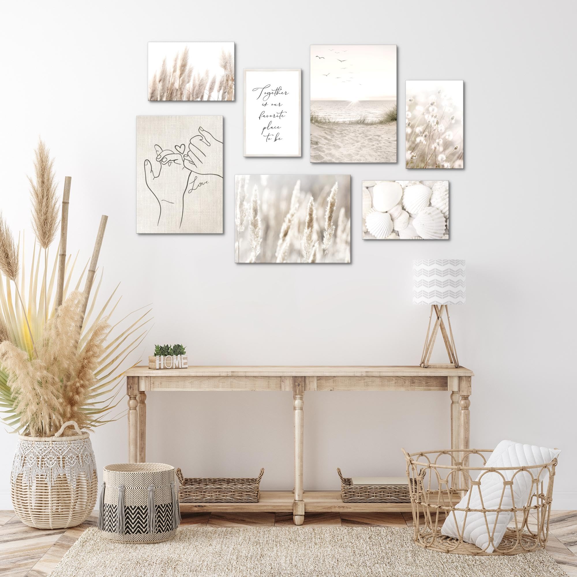 Novart Set Cuadros Decorativos - COMPLETAMENTE LISTO PARA COLGAR - Imágenes - Boho Playa - 7 Partes - N023371a