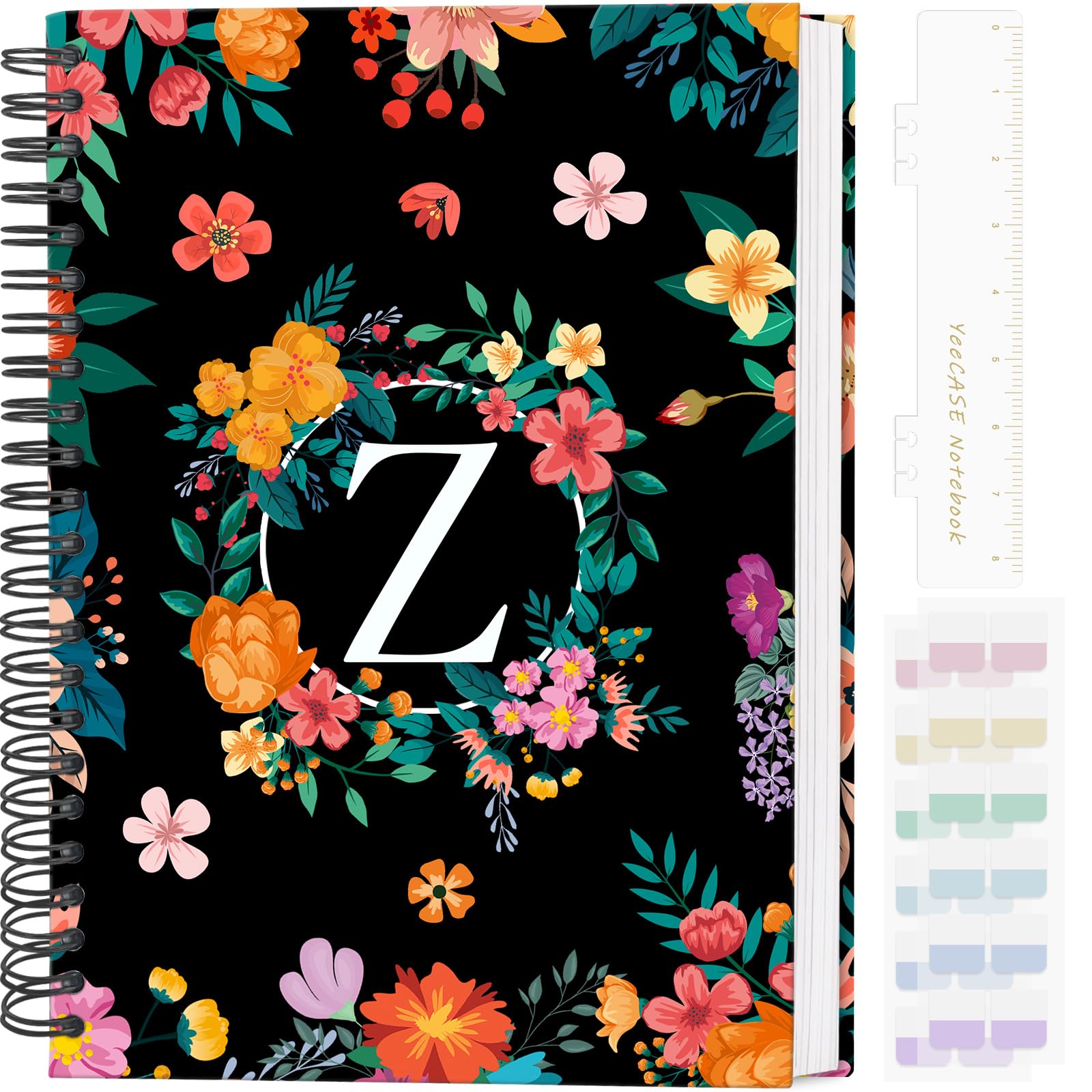 YeeCASE Hardcover Spiral Notebook Journal 5.7” x 8”, 120 Pages Journals for Women Men, A5 College Ruled Notebooks, Cute Floral Letter Spiral Journal