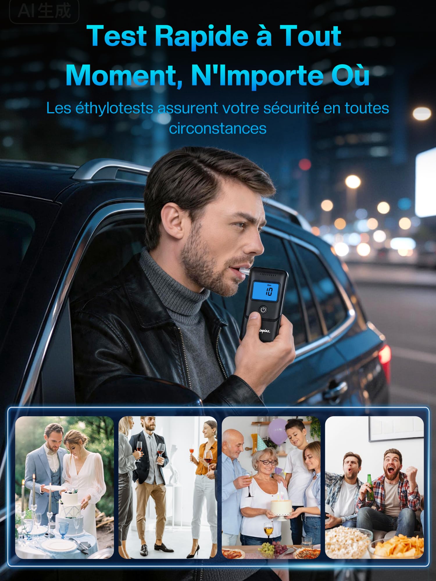 Ethylotest Electronique Précis Alcootest Numérique: Ethylometre Professionnel avec Écran LCD HD Capteur de Haute Précision - Portable Ethylotest avec 10 Embouts pour Particuliers et Usage Domestique