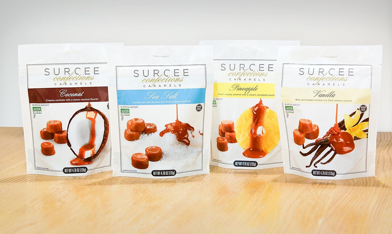 Organic All Natural Candy Caramels Assorted Case Individually Wrapped - Vanilla, Sea Salt, Pineapple, Coconut - 8 pack