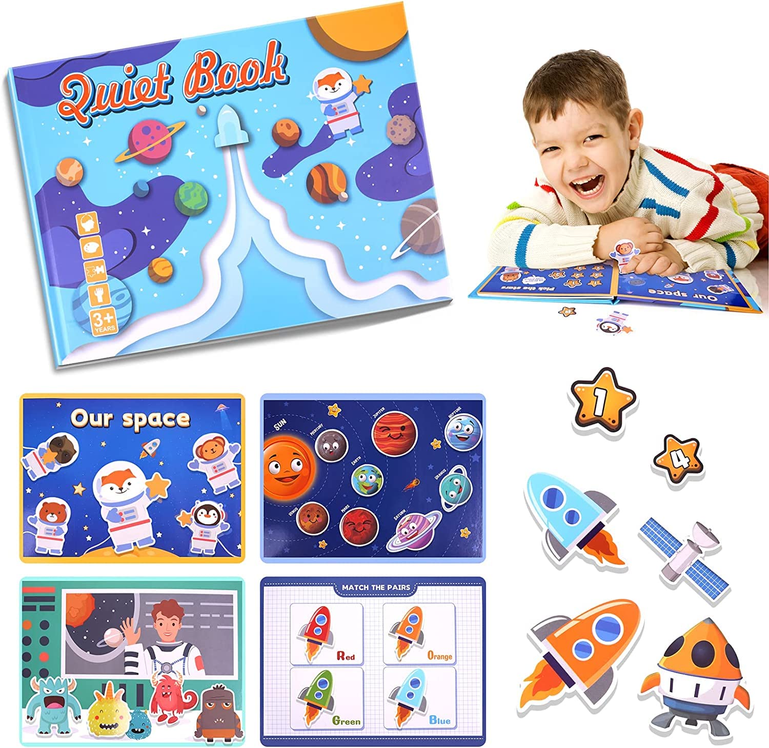 Quiet Book Baby Montessori 1-3 Anni, Libro Sensoriale In Tessuto Con Attività Educative, Giocattolo Puzzle Per Imparare Animali E Numeri, Idea Regalo Bimbi.
