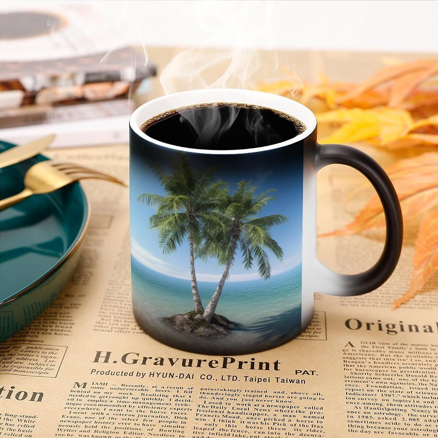 Color Changing Cups,Sea Palm Trees Printed 11 Oz Ceramic Cups for Birthday Men Women